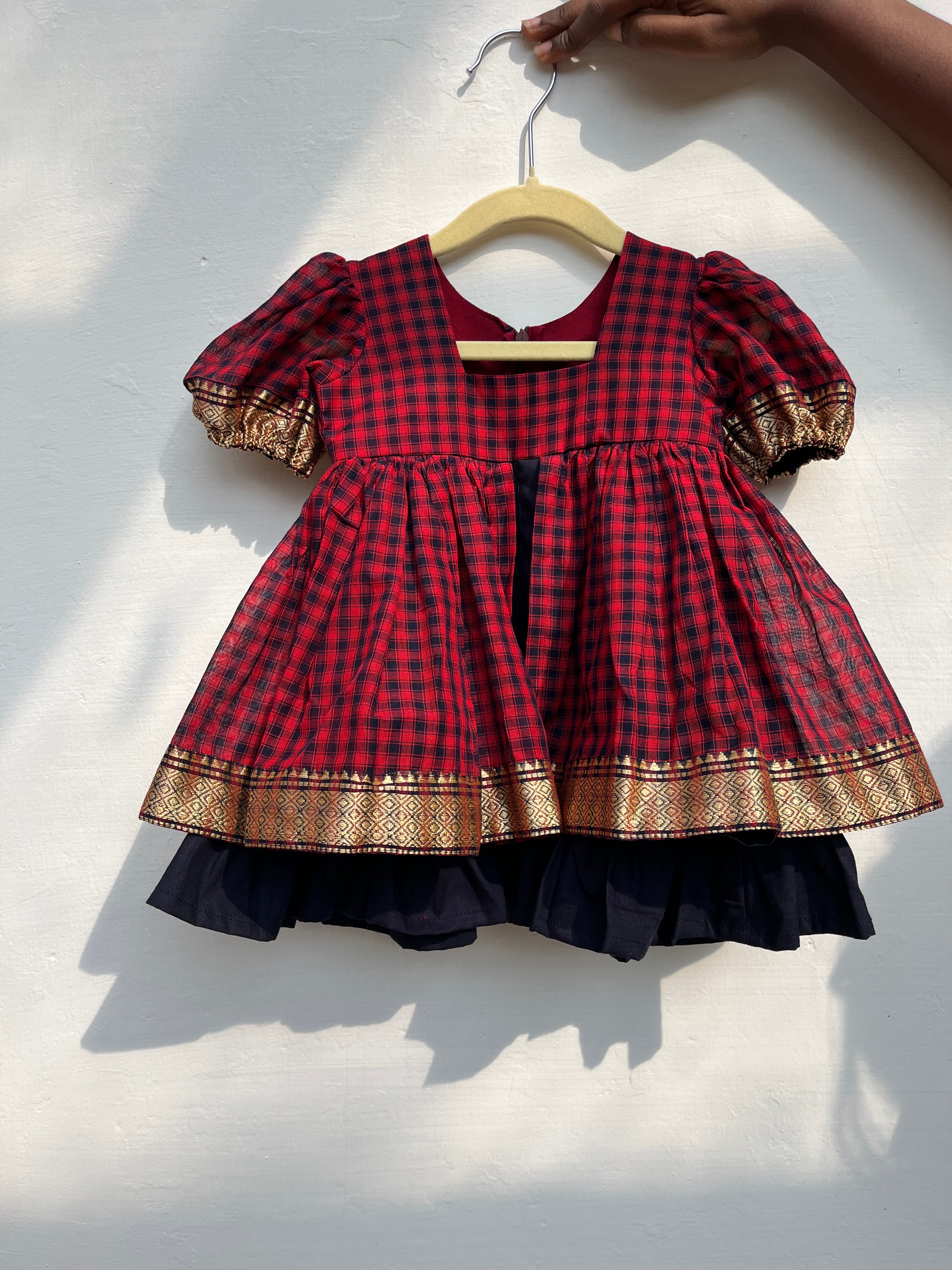 Red with Navy Blue frock