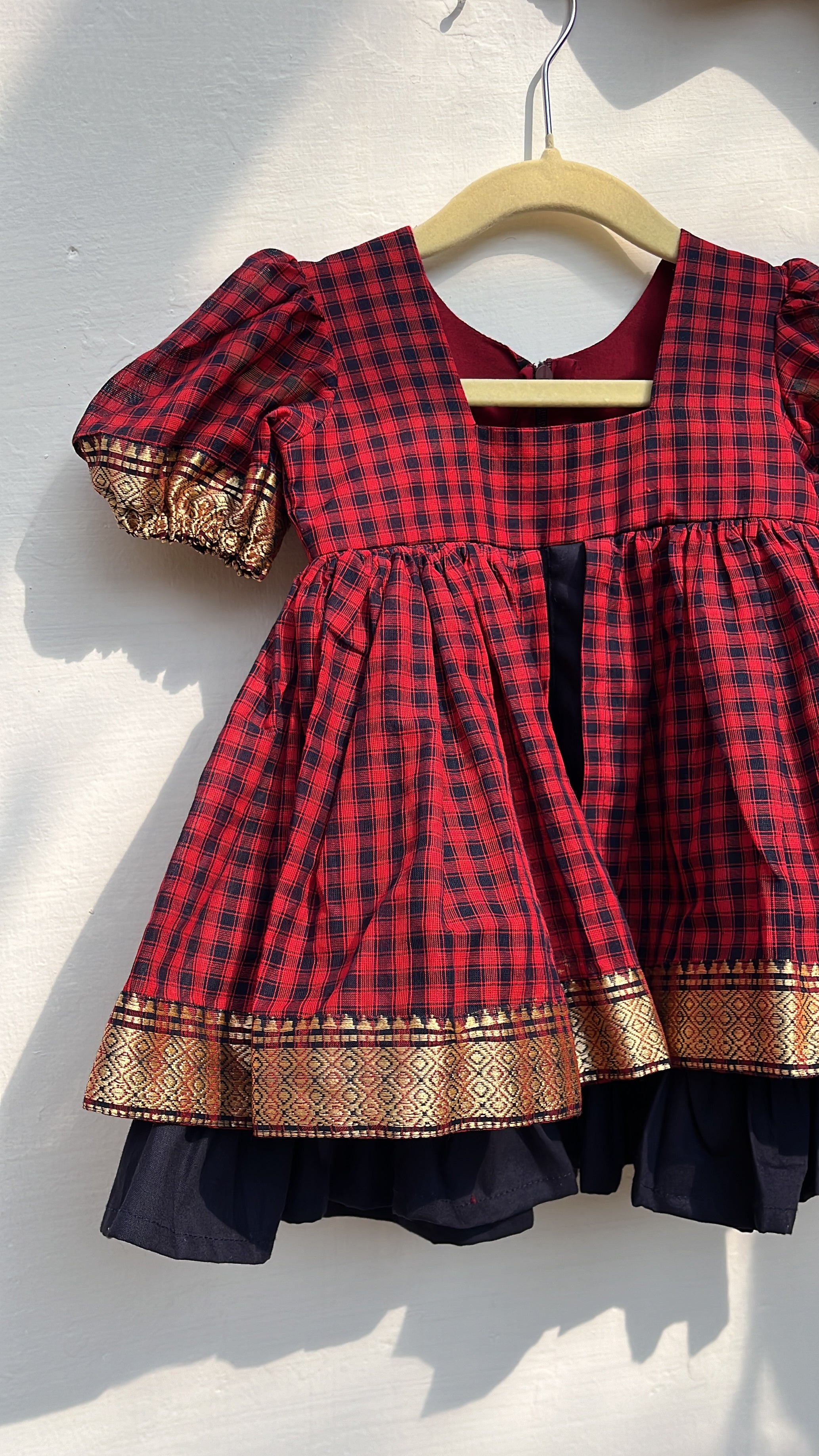 Red with Navy Blue frock