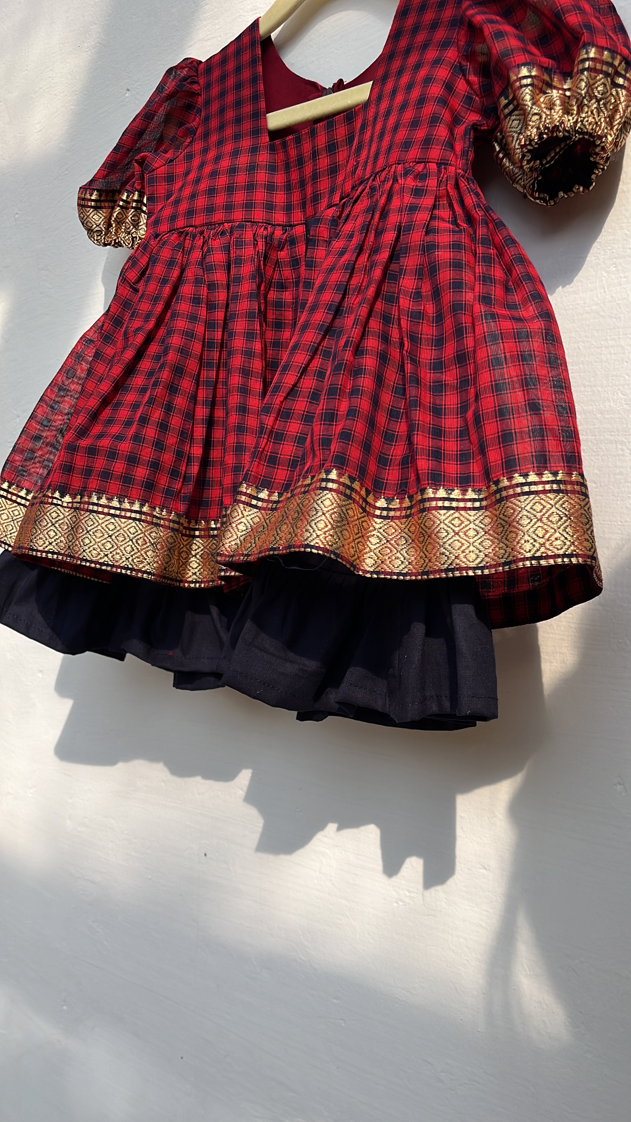 Red with Navy Blue frock