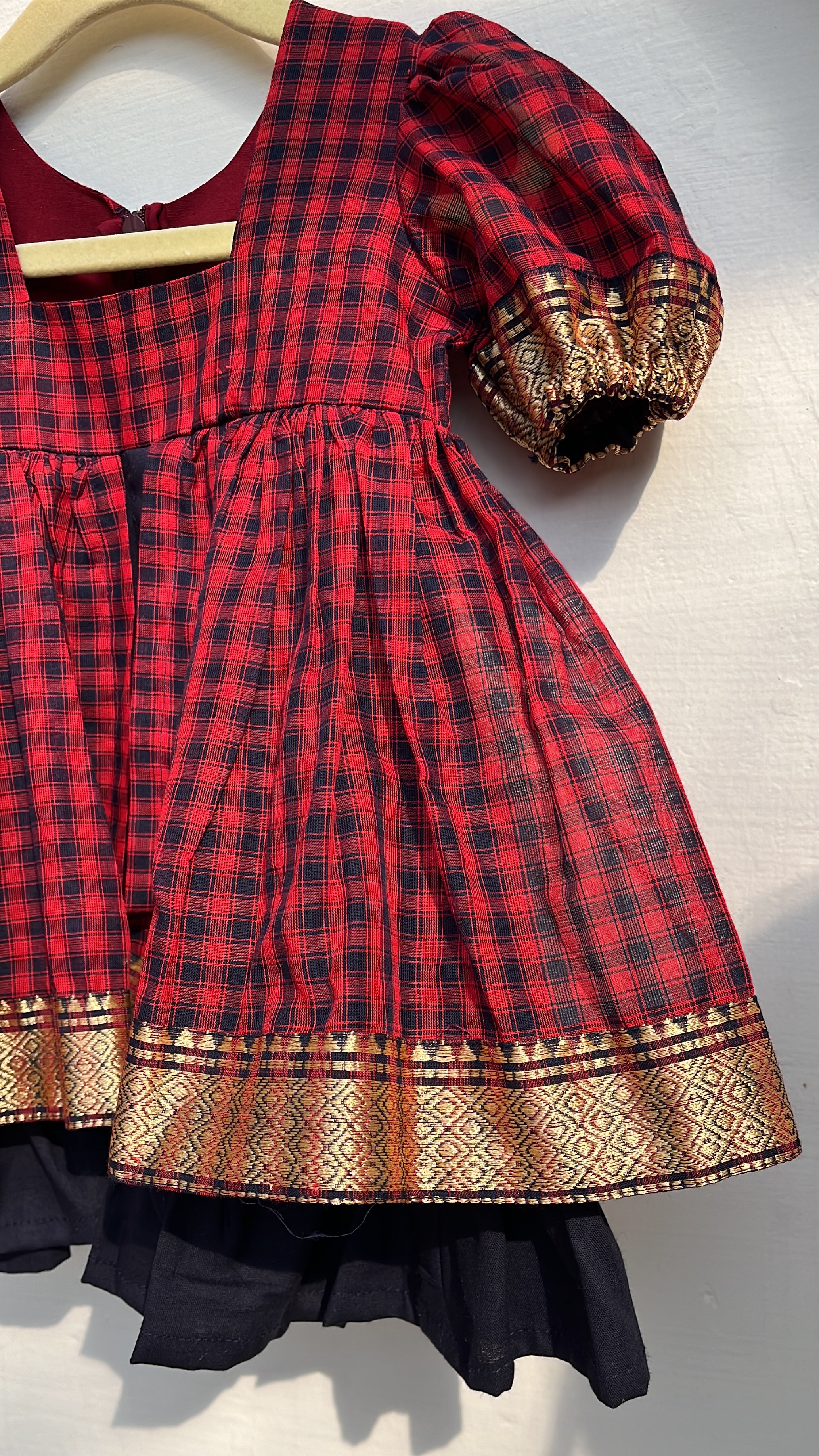 Red with Navy Blue frock