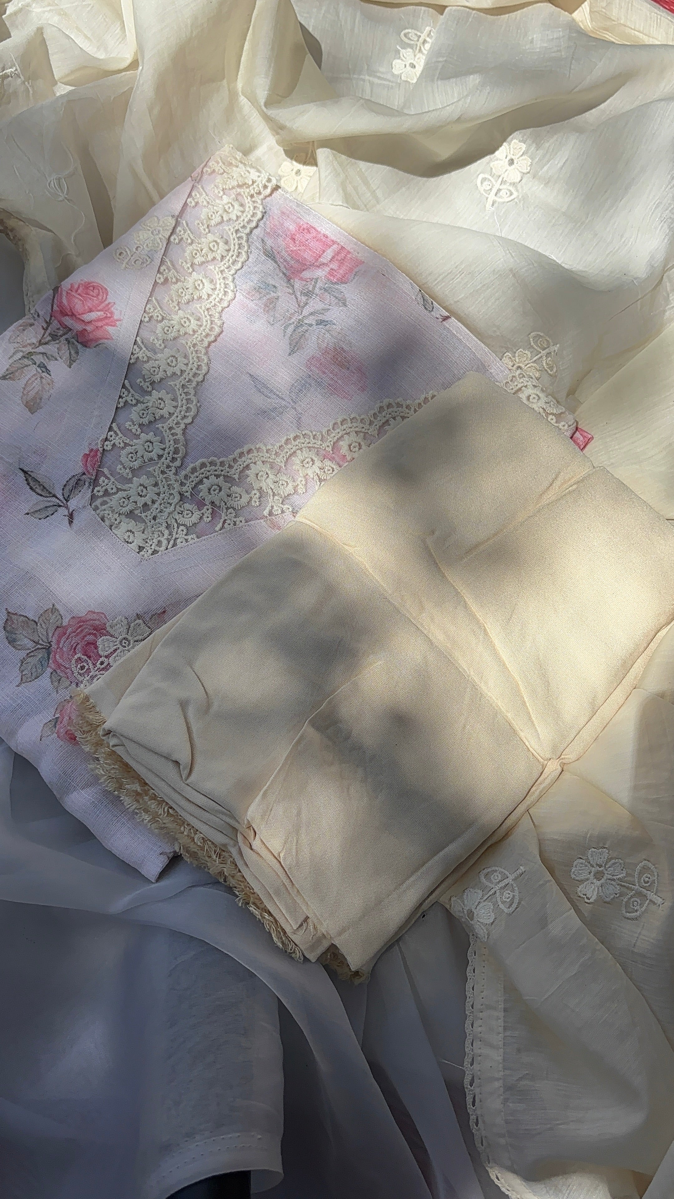 Blue, Green, Pista Green & Peach Linen Cotton Semi stitched salwar set