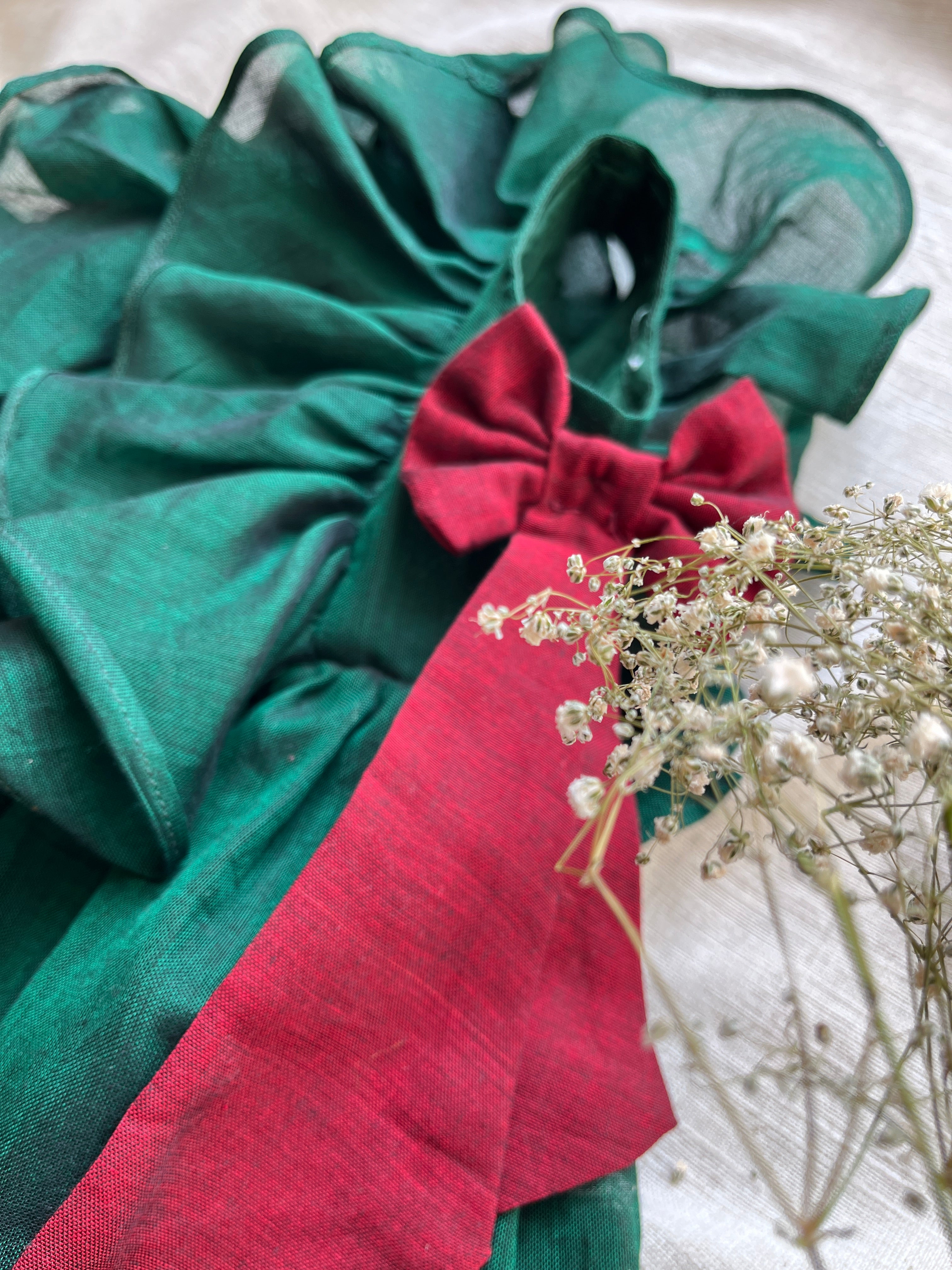 Emerald & red bow ruffle dress