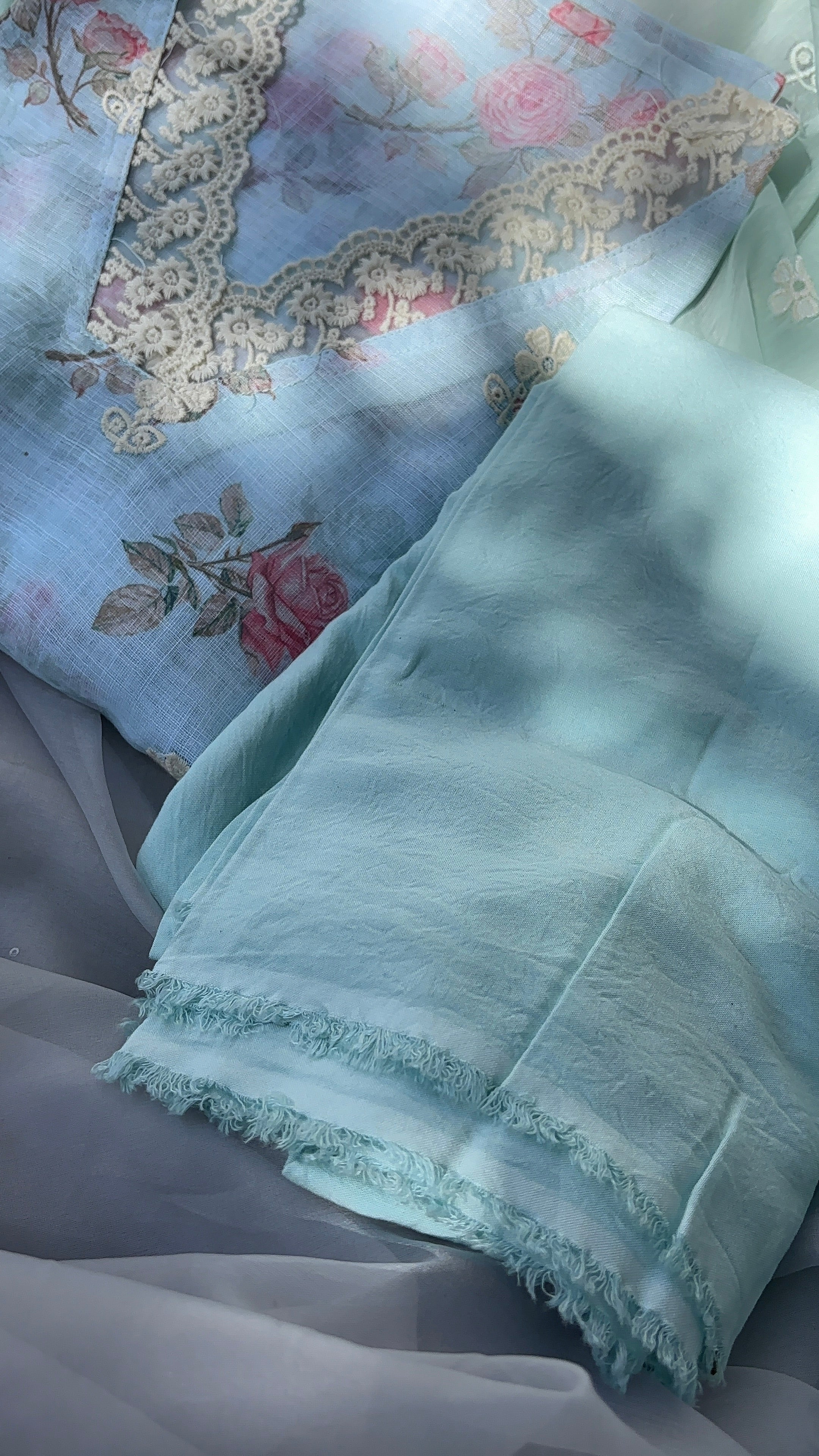 Blue, Green, Pista Green & Peach Linen Cotton Semi stitched salwar set