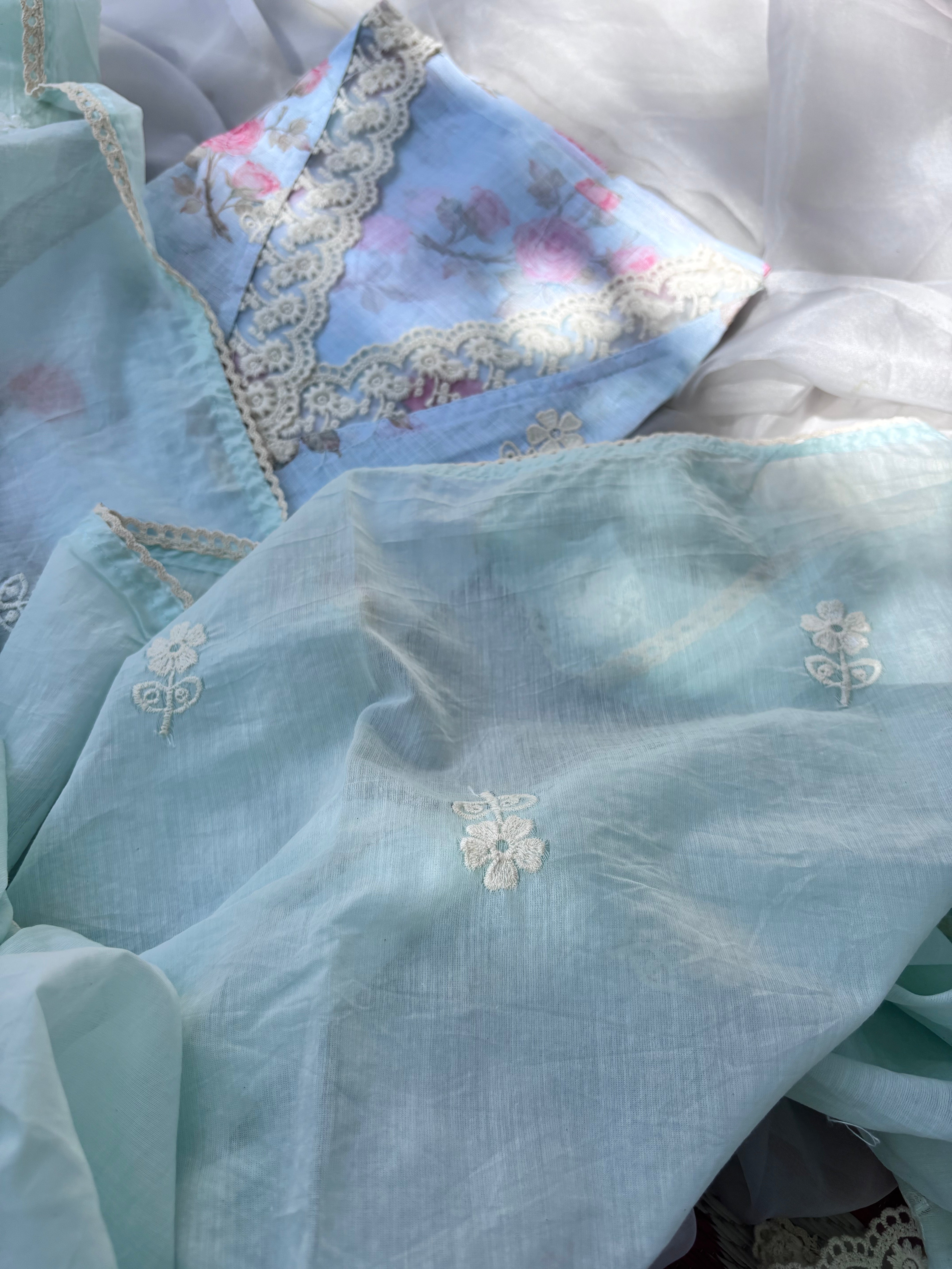 Blue, Green, Pista Green & Peach Linen Cotton Semi stitched salwar set