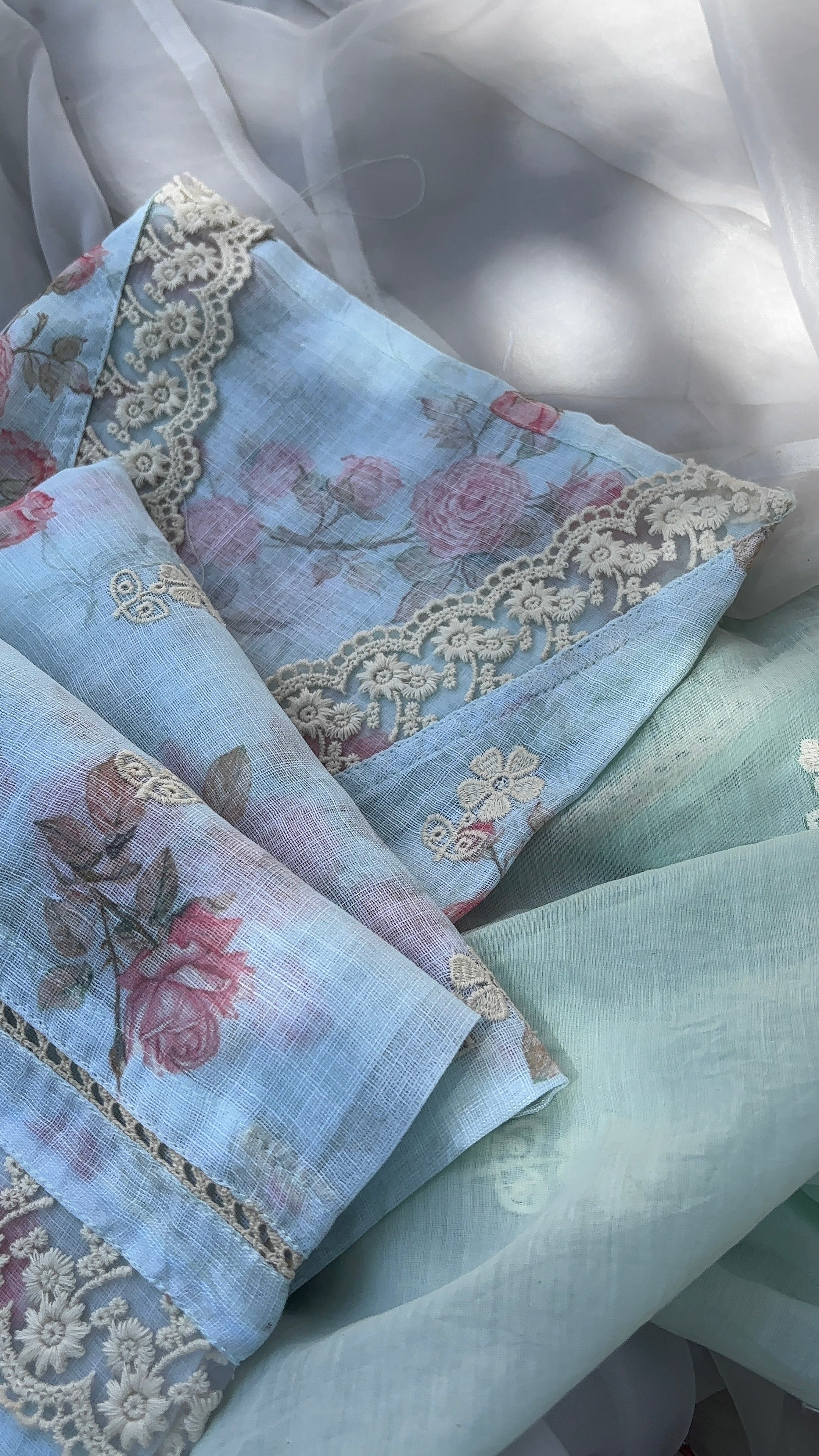 Blue, Green, Pista Green & Peach Linen Cotton Semi stitched salwar set