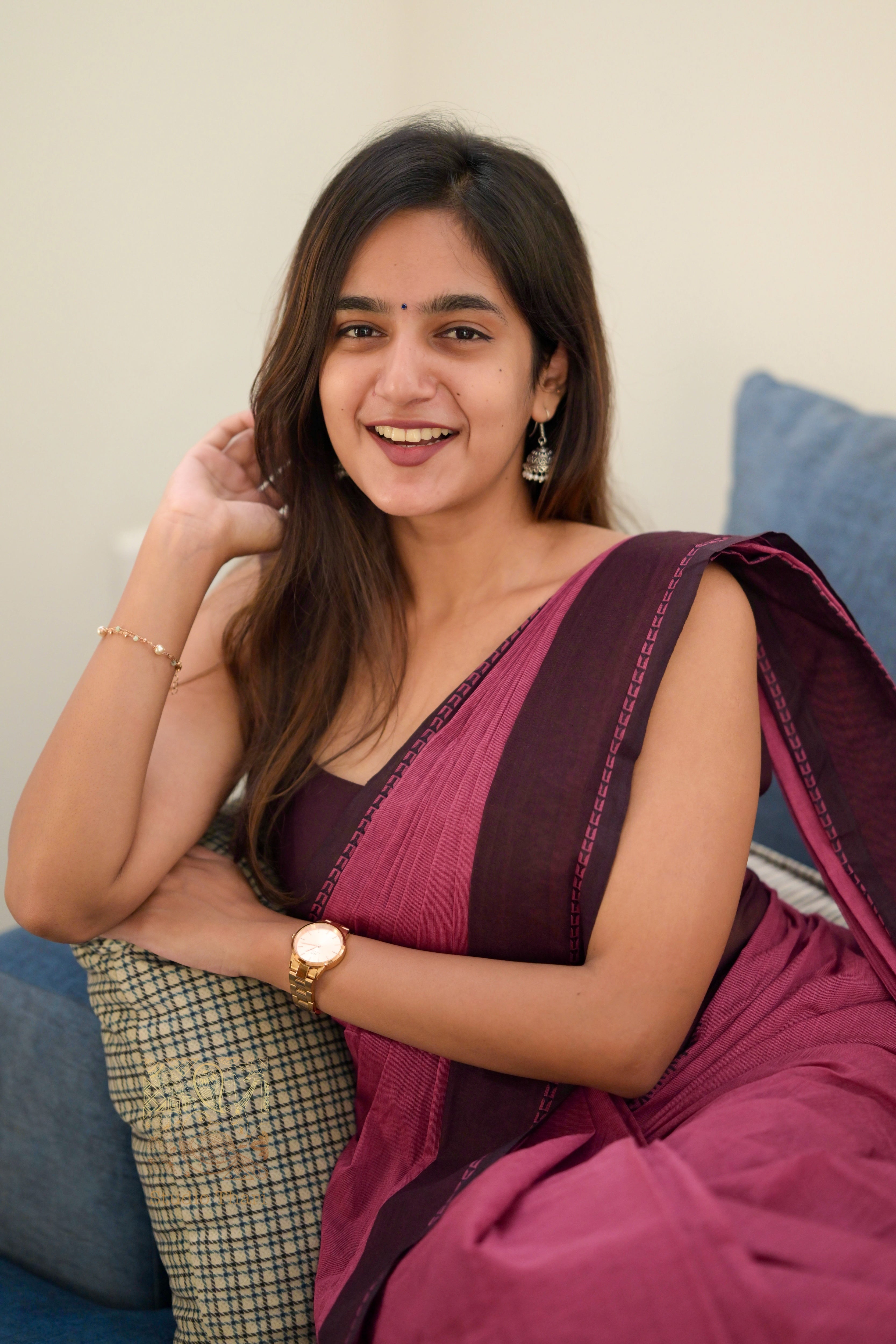 Dark Pink & Brown “Parvati” Bold and Beautiful Chettinad cotton saree