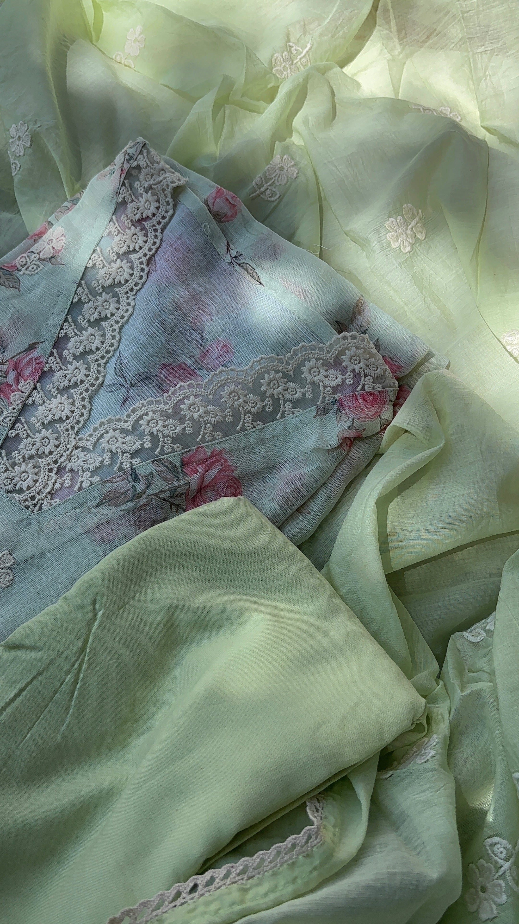 Blue, Green, Pista Green & Peach Linen Cotton Semi stitched salwar set