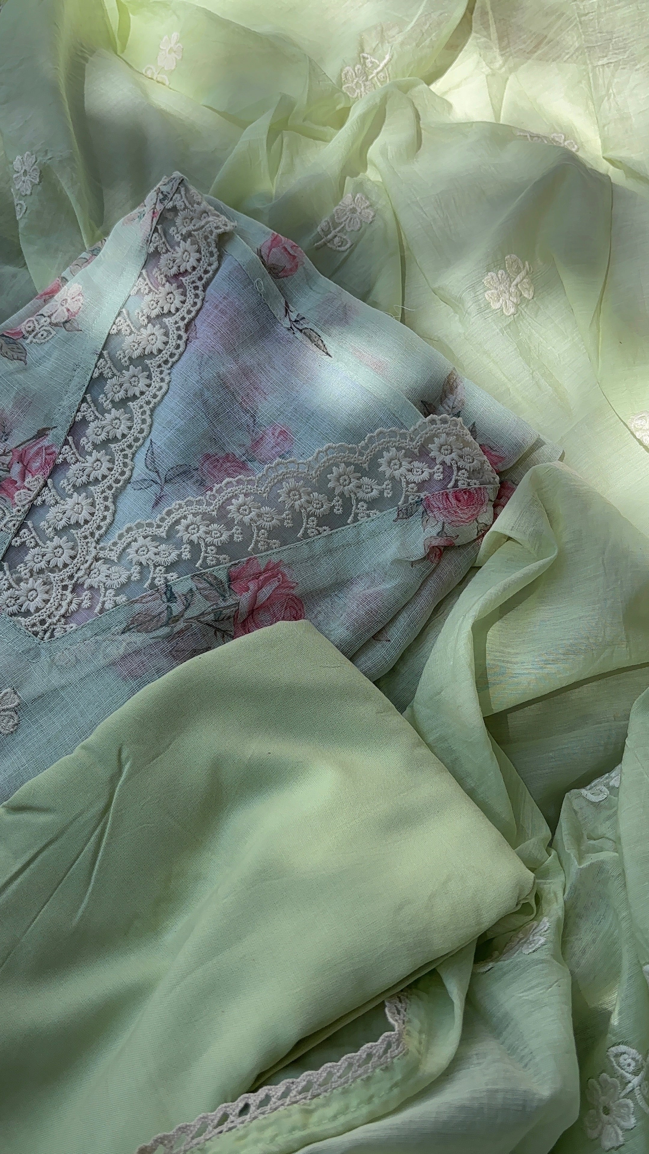 Blue, Green, Pista Green & Peach Linen Cotton Semi stitched salwar set