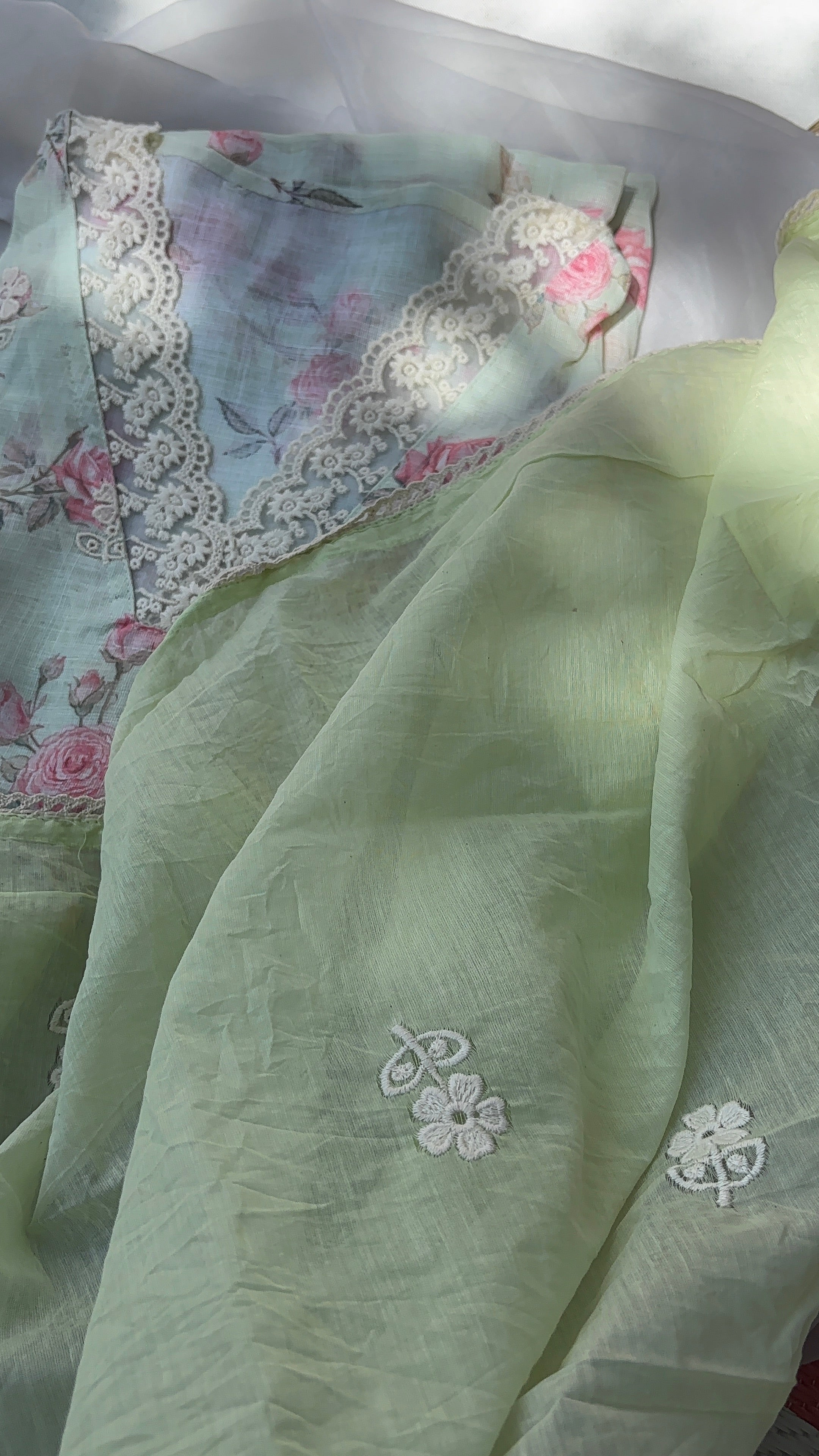 Blue, Green, Pista Green & Peach Linen Cotton Semi stitched salwar set