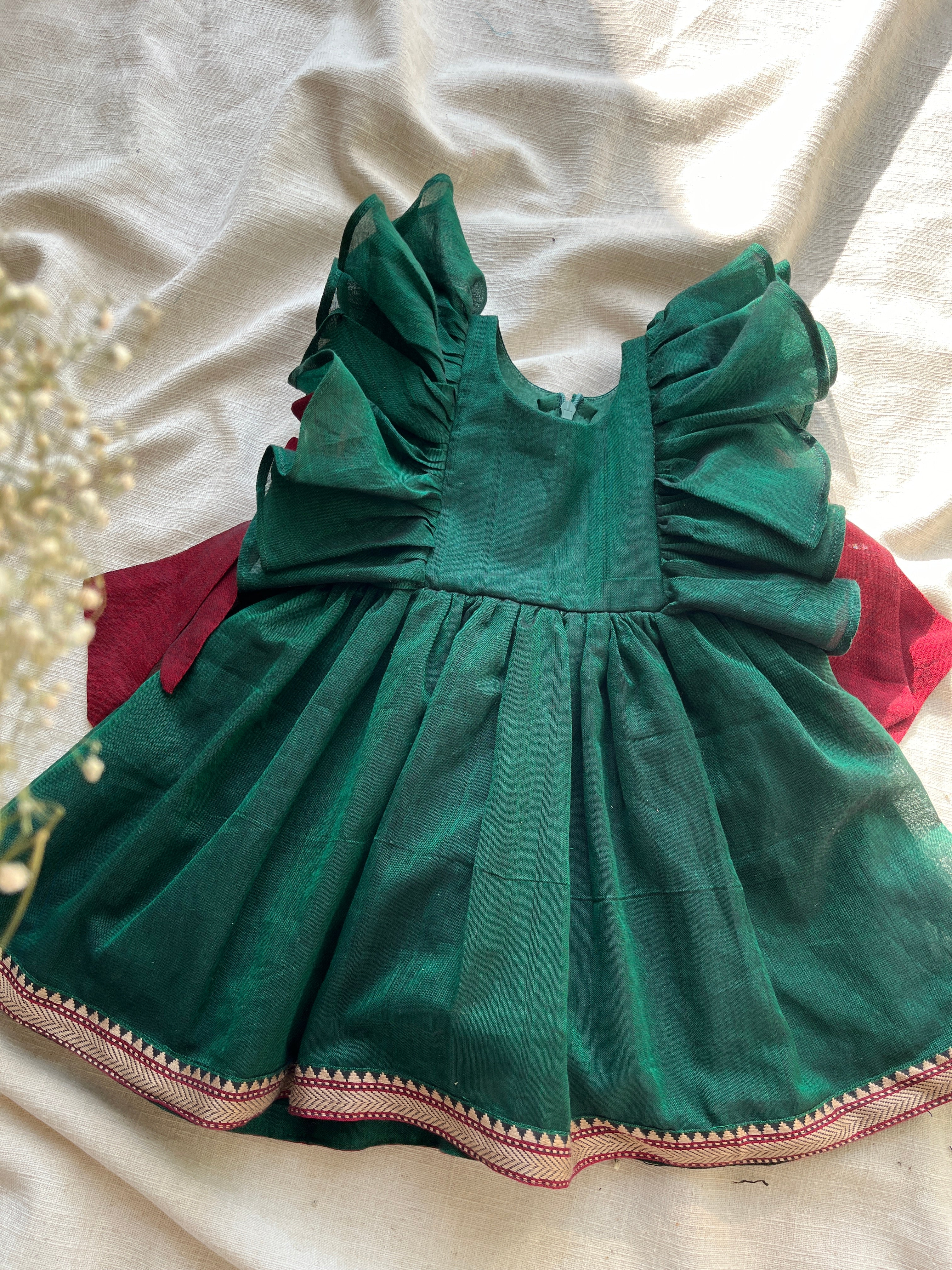 Emerald & red bow ruffle dress