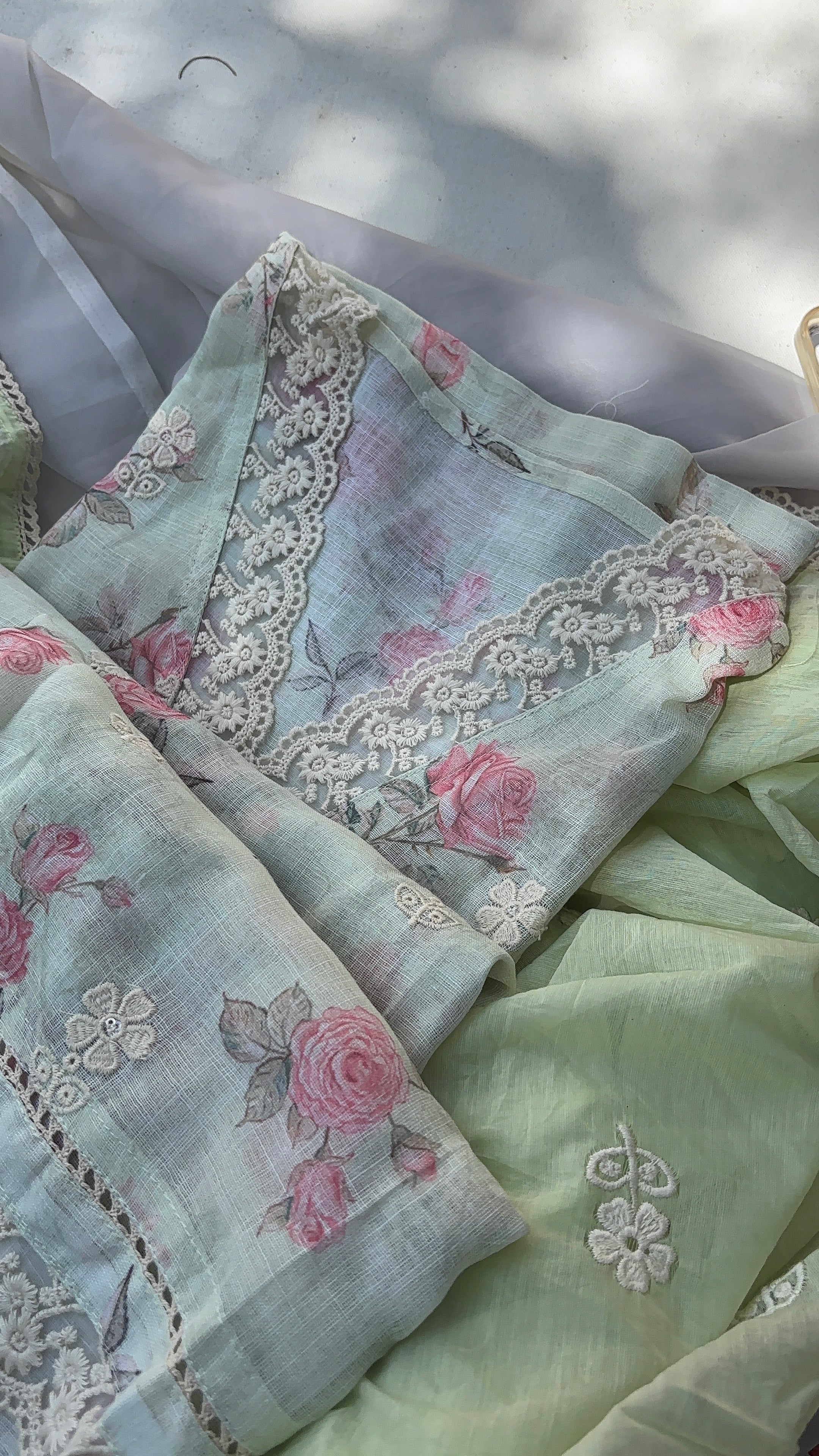 Blue, Green, Pista Green & Peach Linen Cotton Semi stitched salwar set