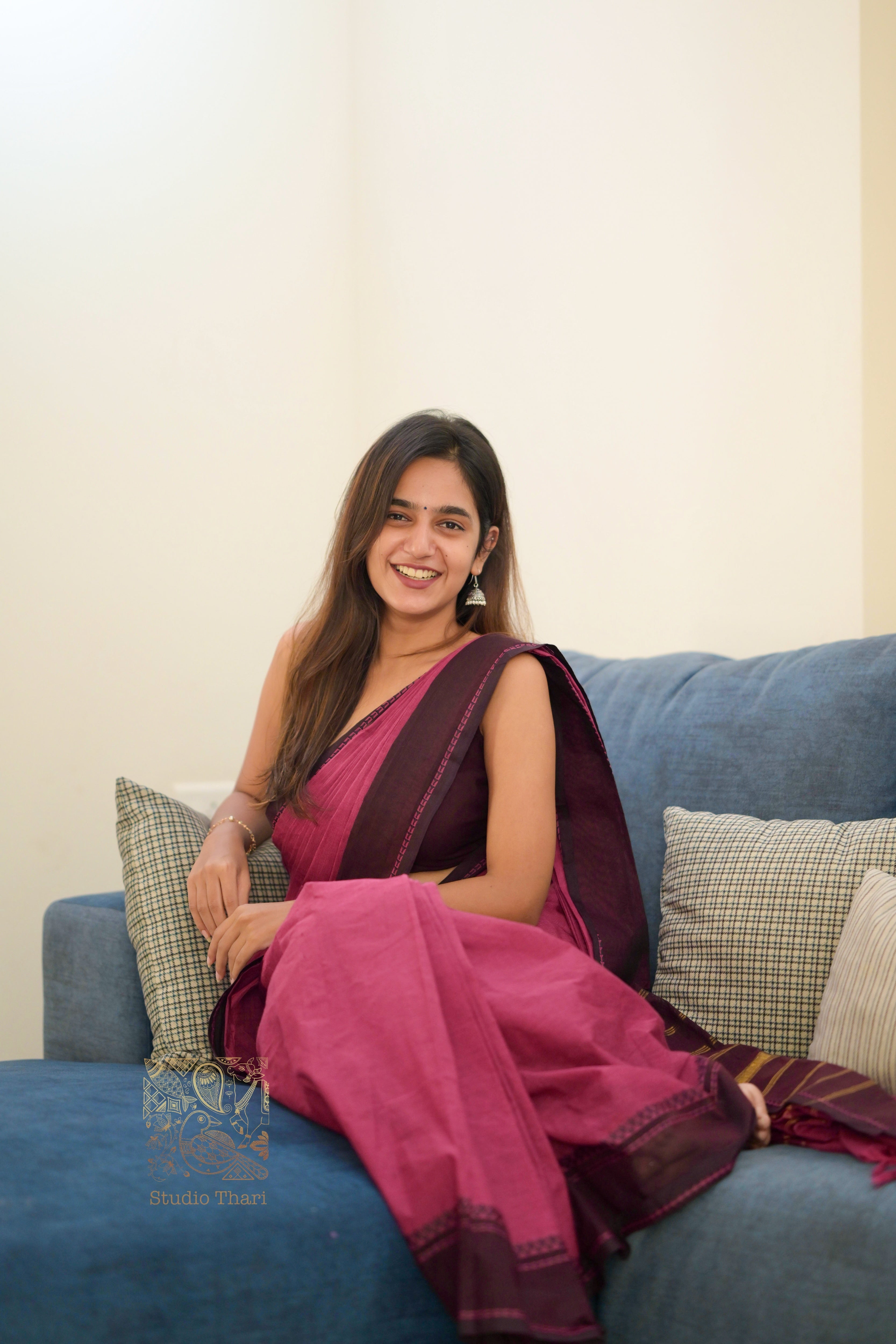 Dark Pink & Brown “Parvati” Bold and Beautiful Chettinad cotton saree