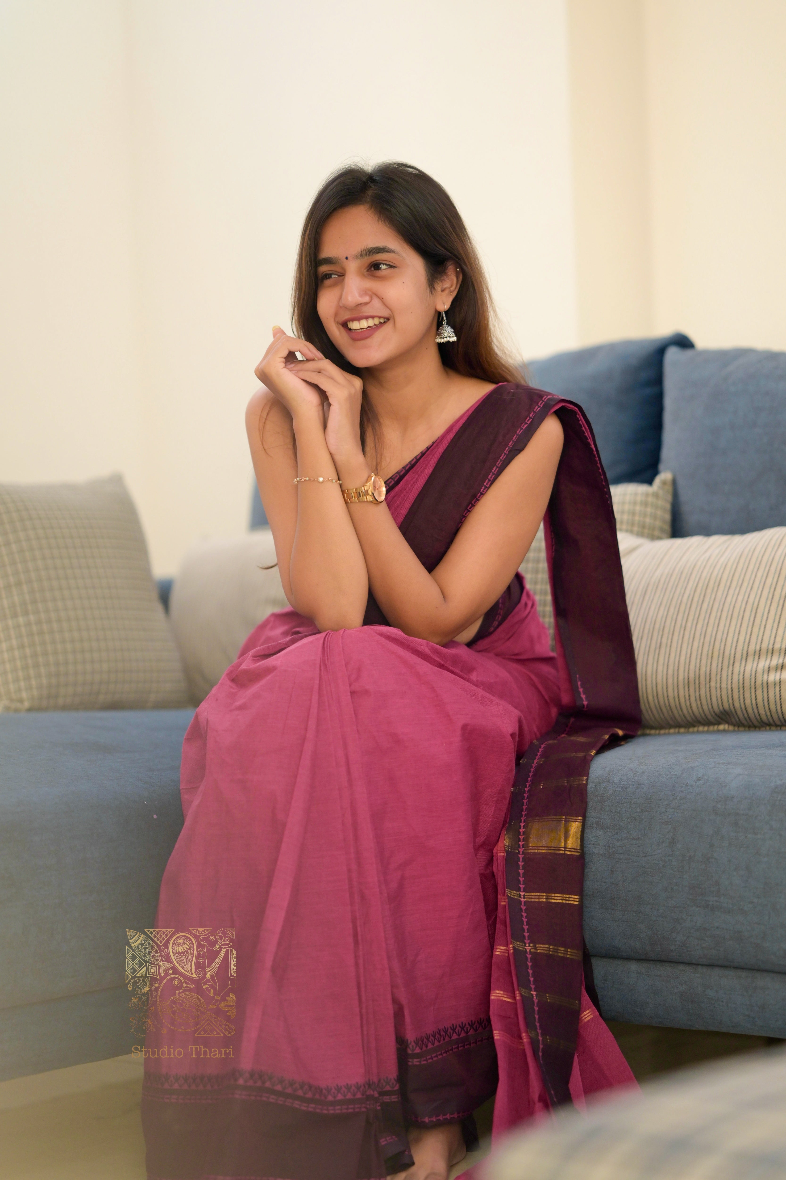 Dark Pink & Brown “Parvati” Bold and Beautiful Chettinad cotton saree