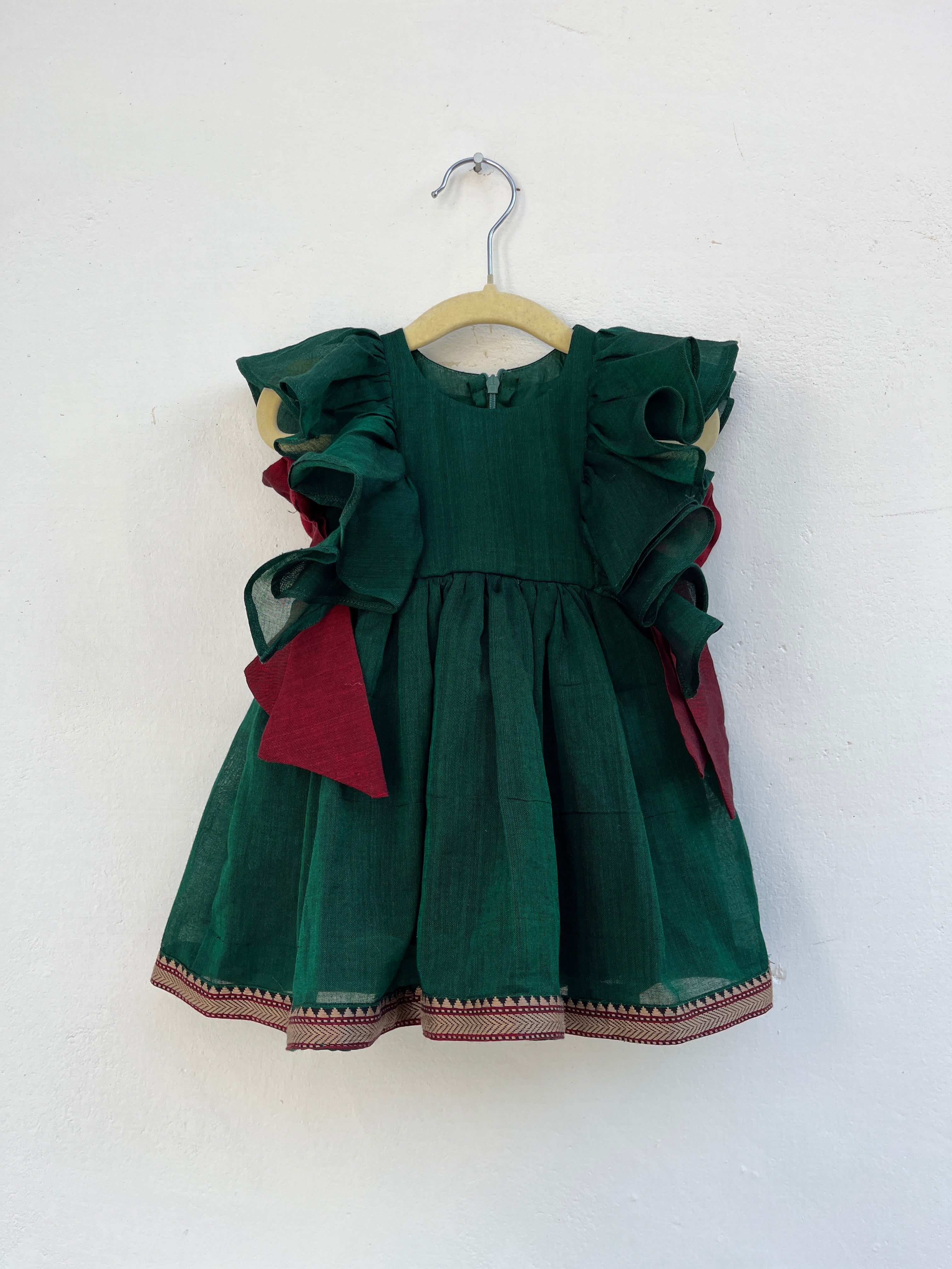 Emerald & red bow ruffle dress