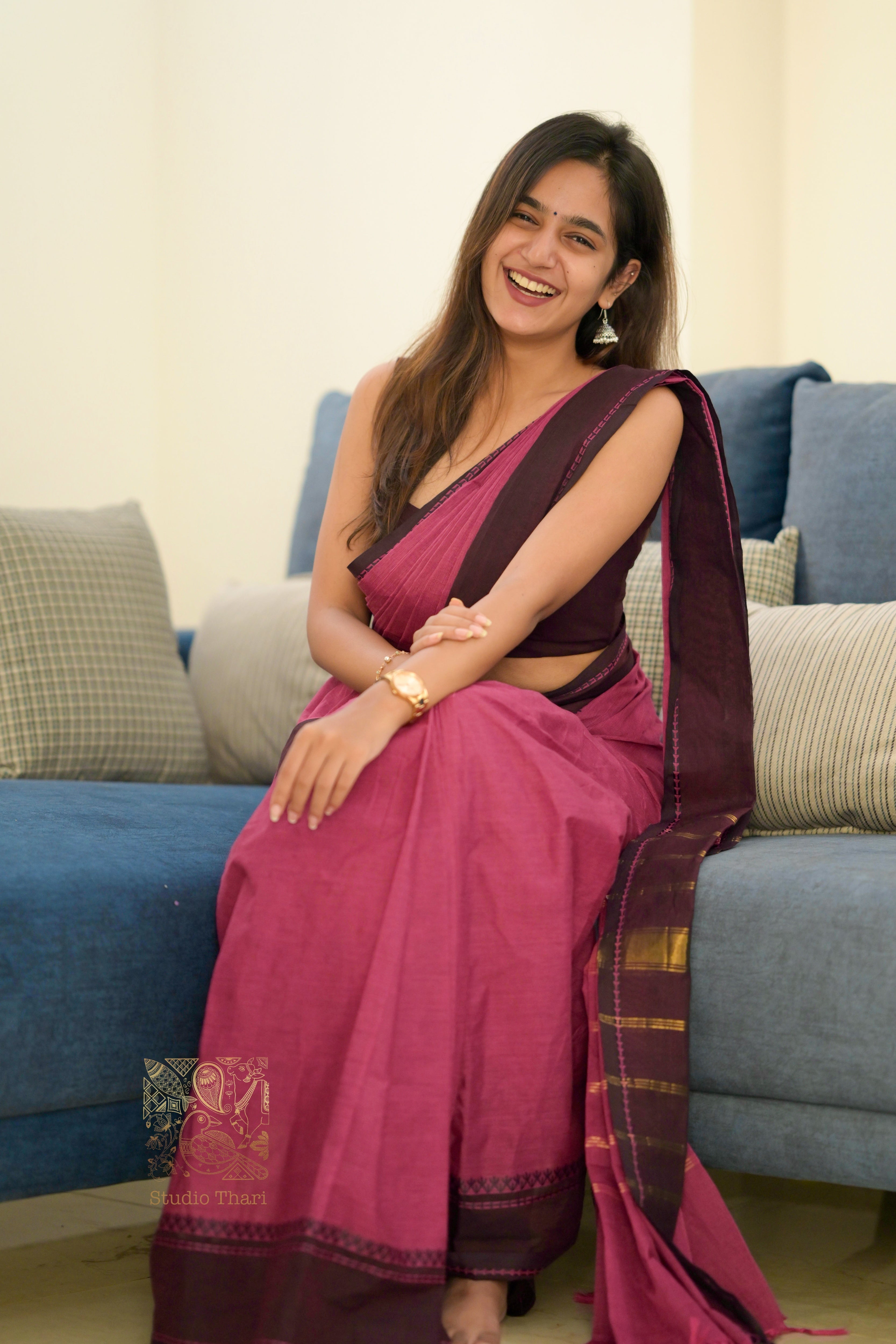 Dark Pink & Brown “Parvati” Bold and Beautiful Chettinad cotton saree