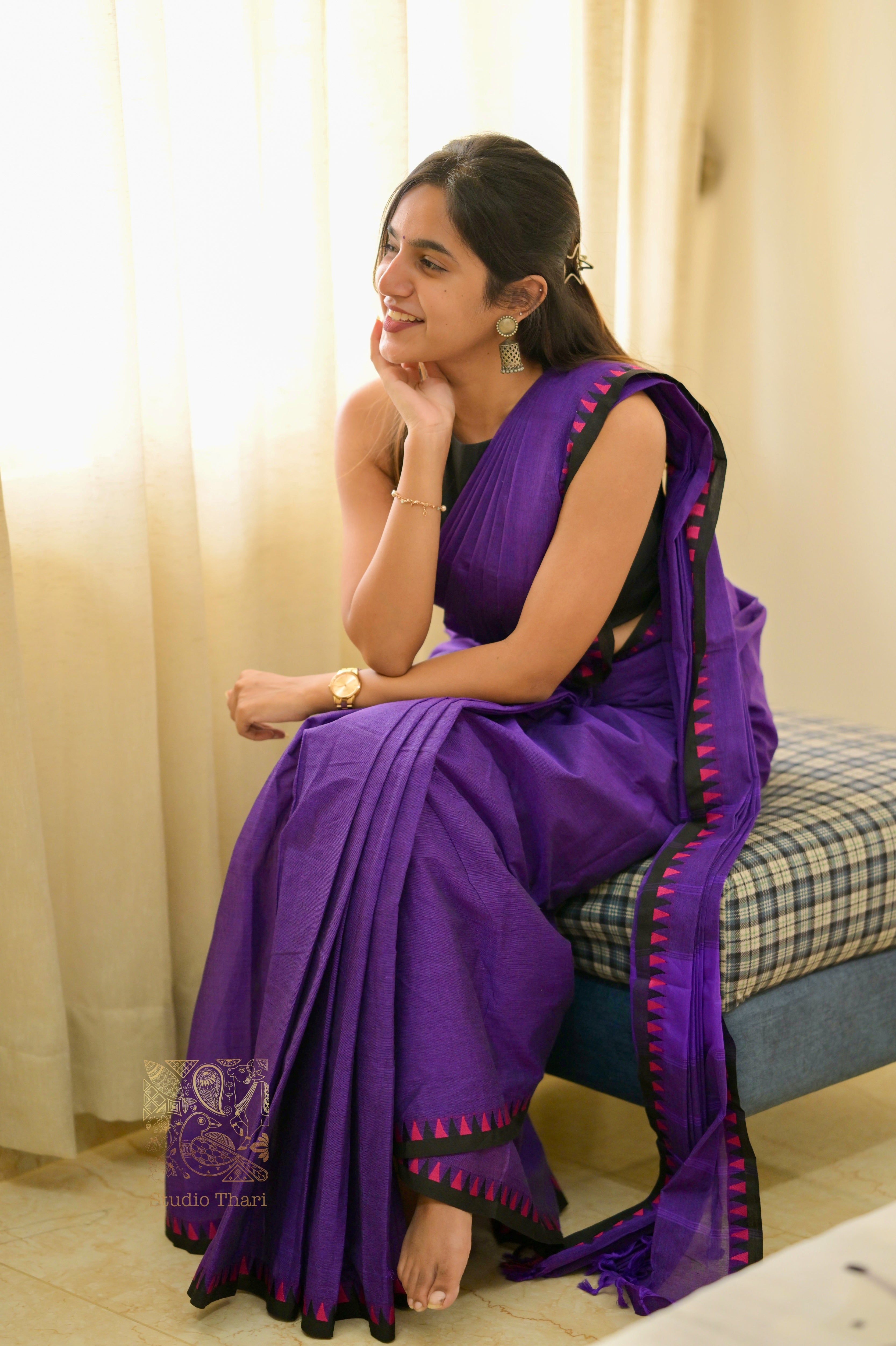 Purple “Parvati” Bold and Beautiful Chettinad cotton saree