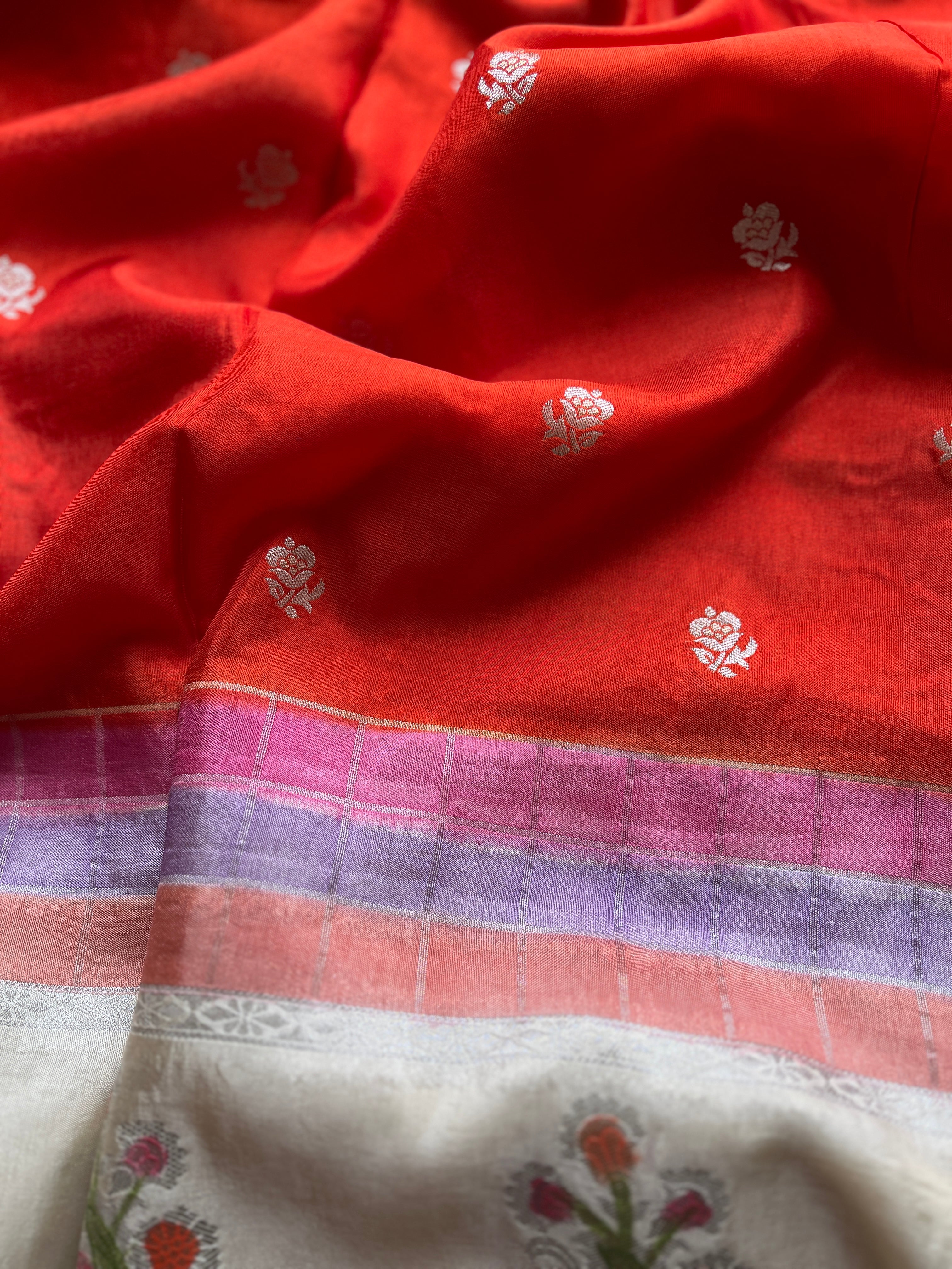 Orange Viscose silk saree