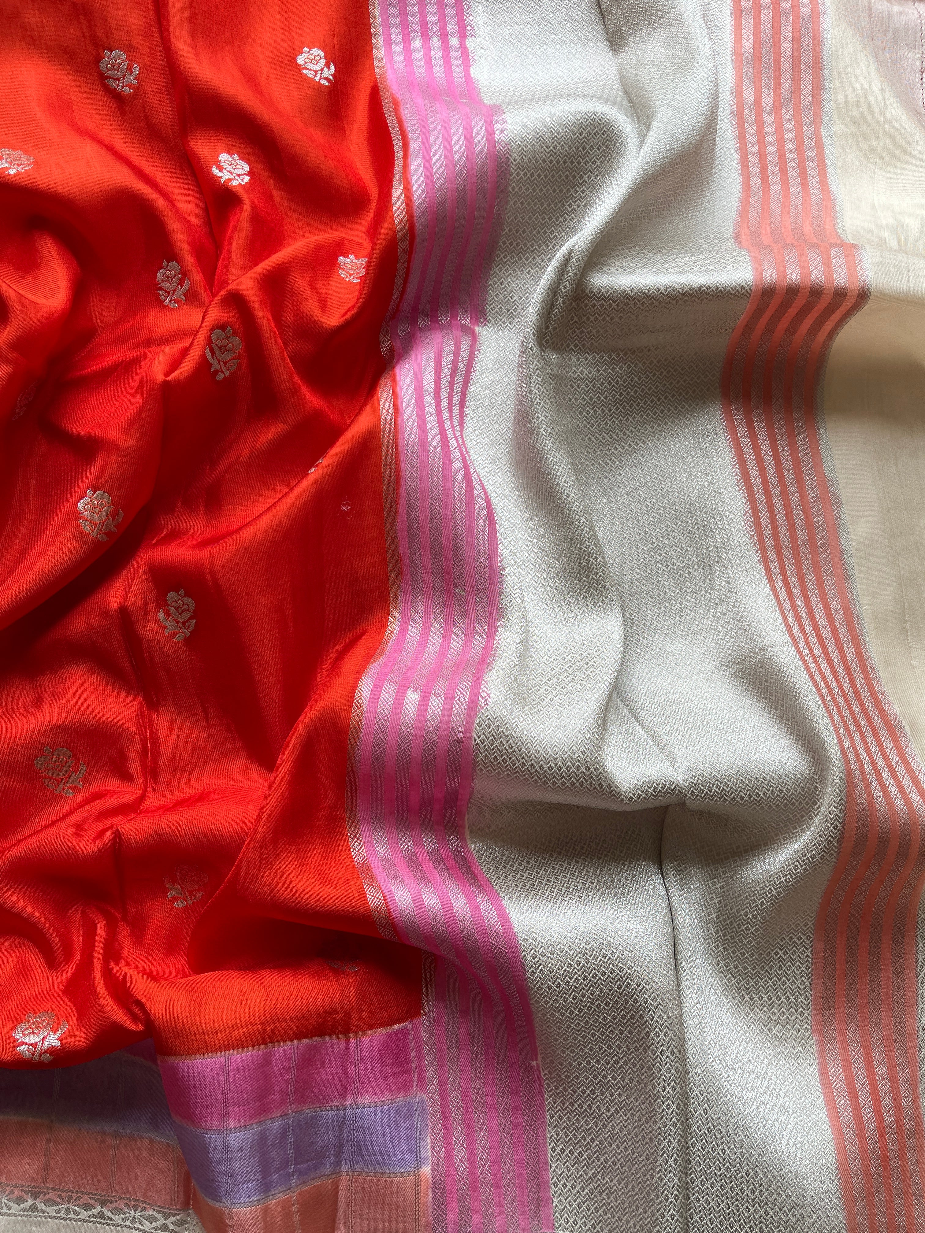 Orange Viscose silk saree