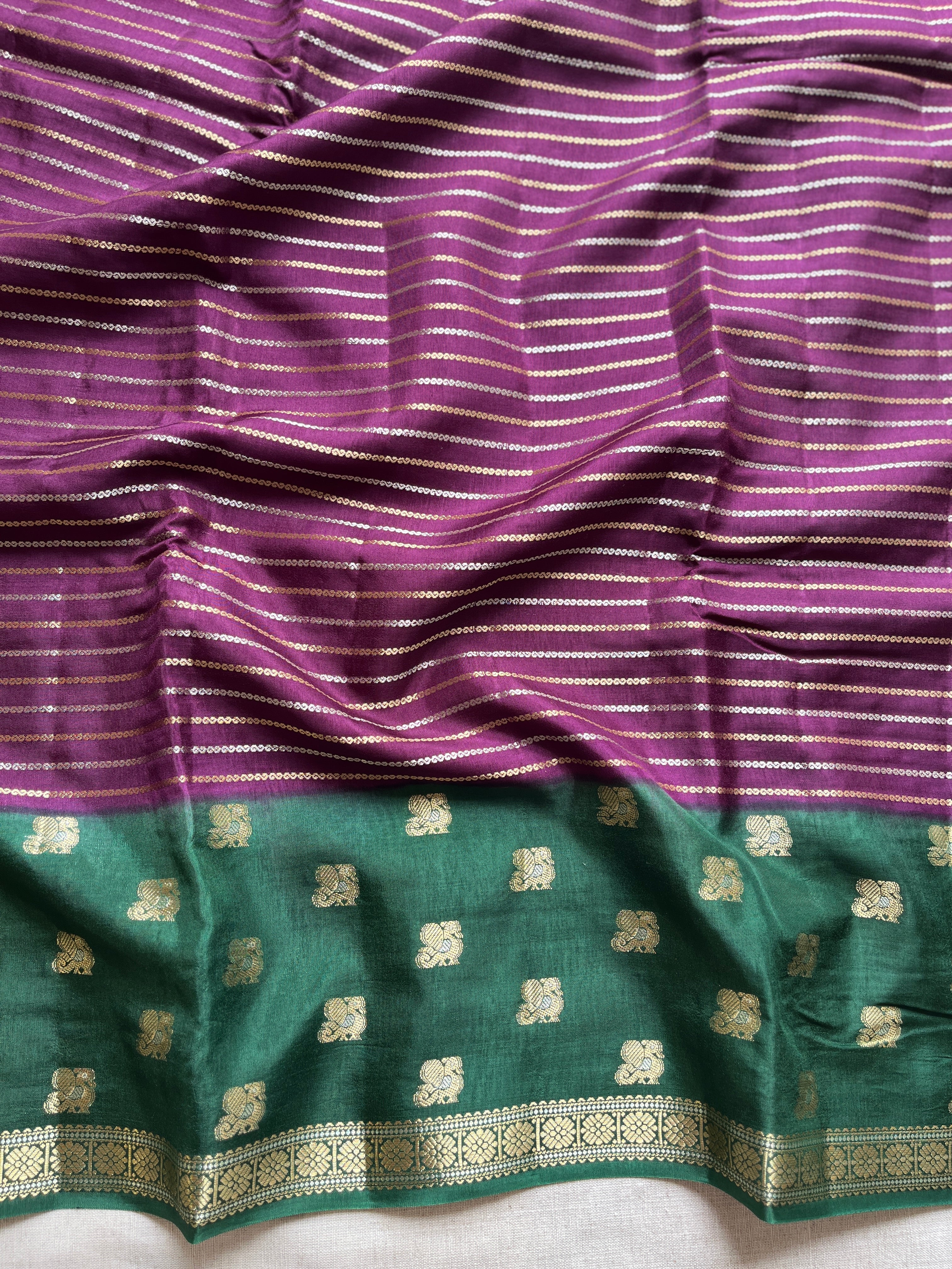 Purple with Dark Green Viscose Silk Saree