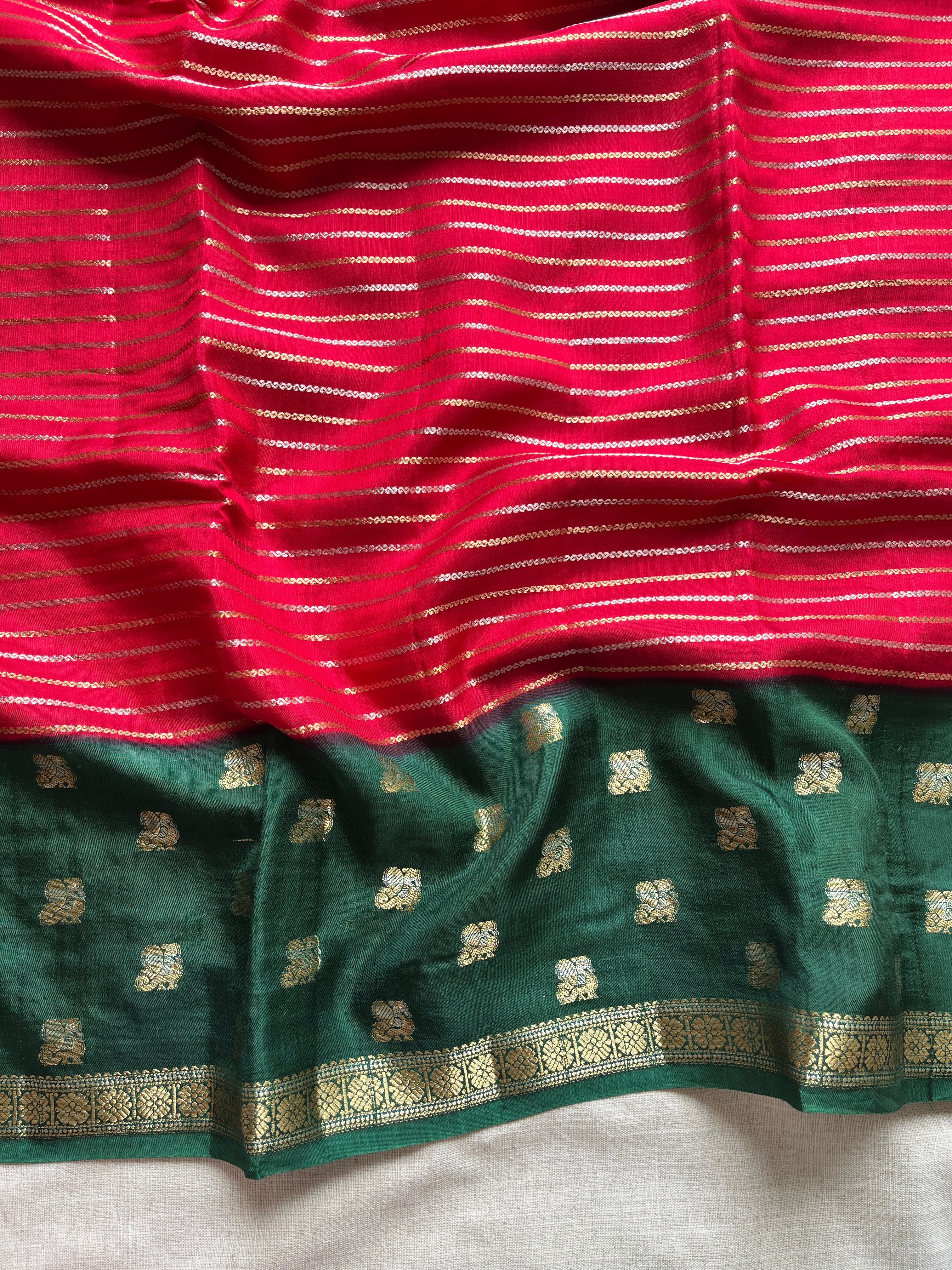 Red with Dark Green Viscose Silk Saree