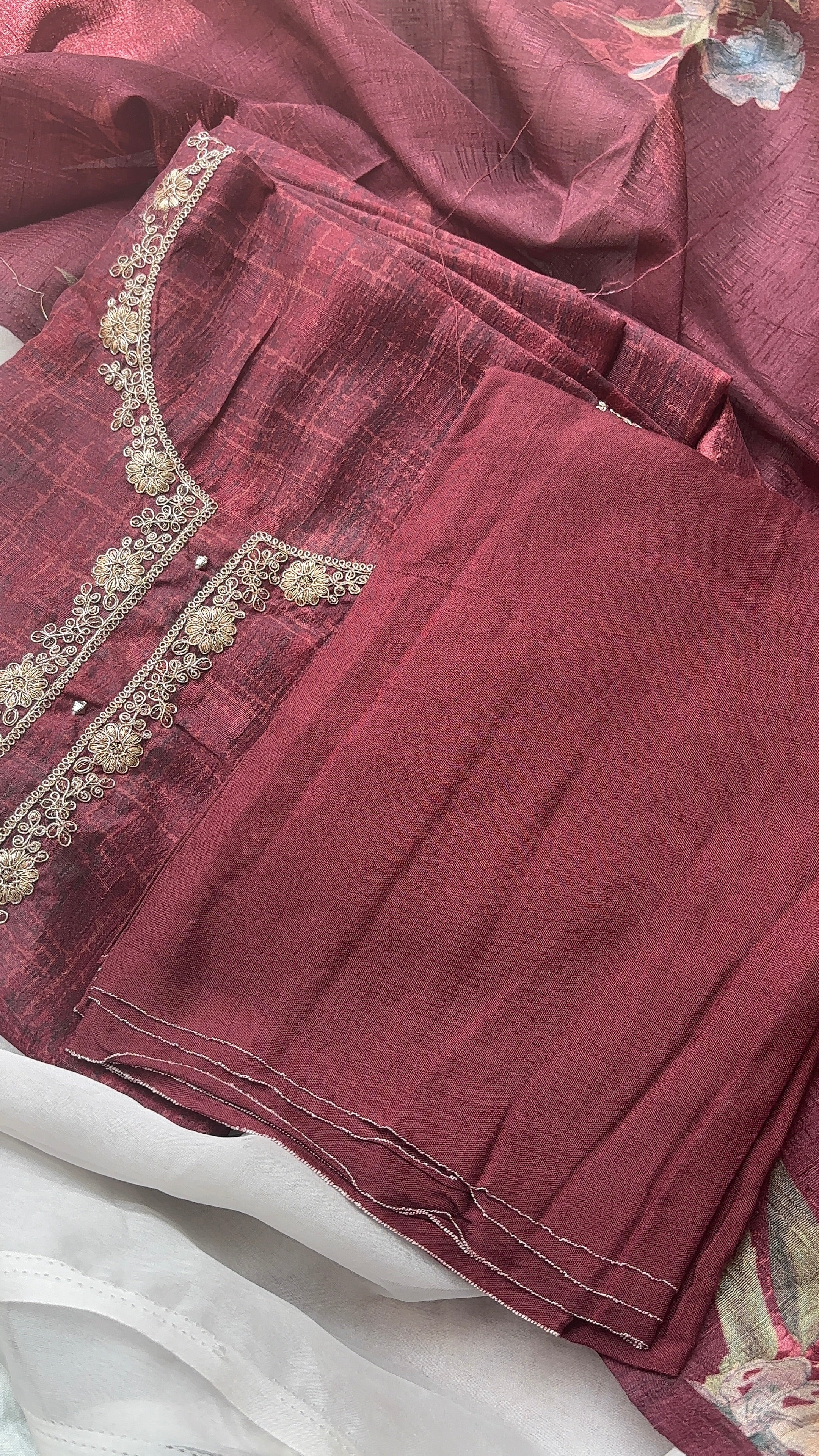 Maroon and black Semi raw silk Unstitched salwar