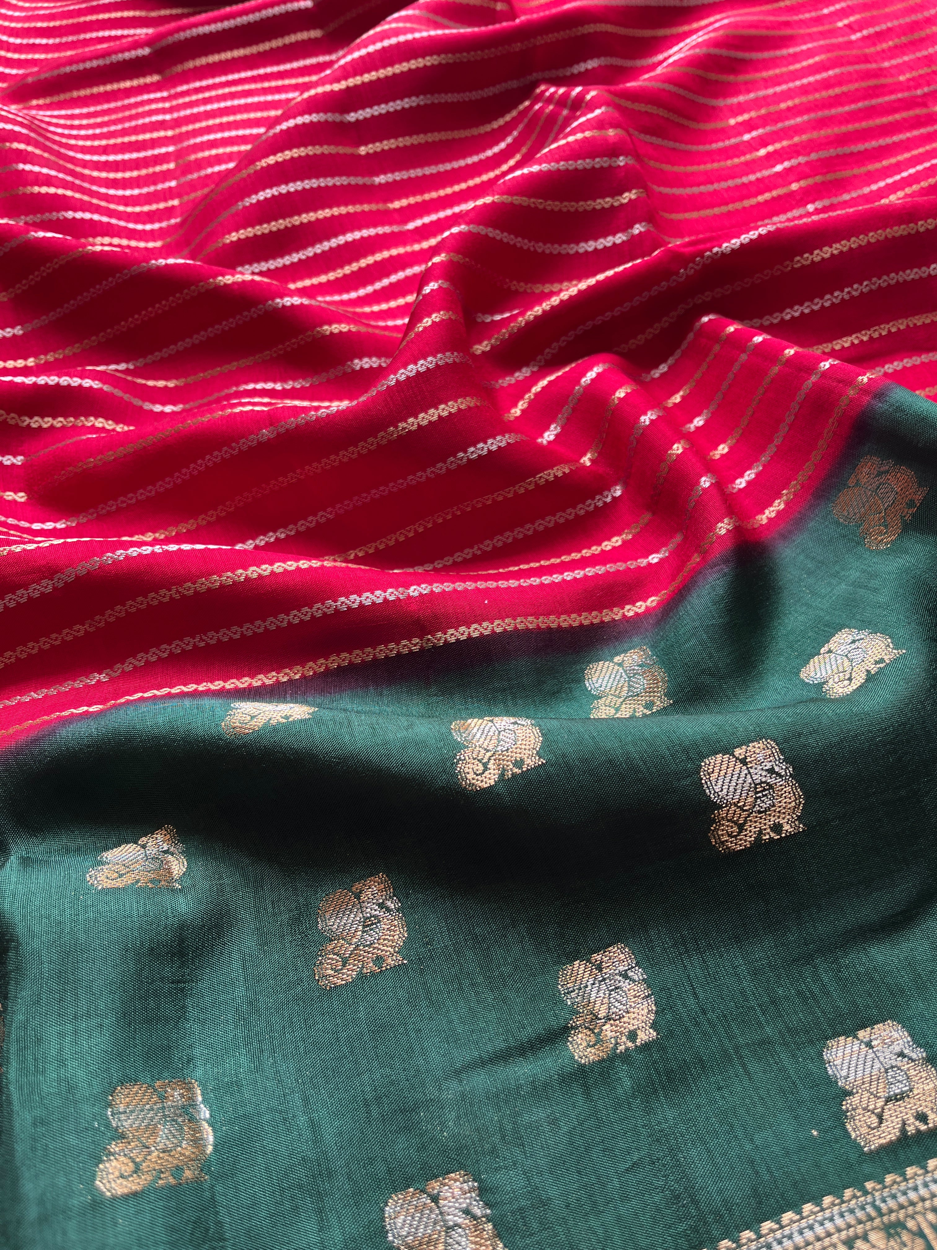 Red with Dark Green Viscose Silk Saree