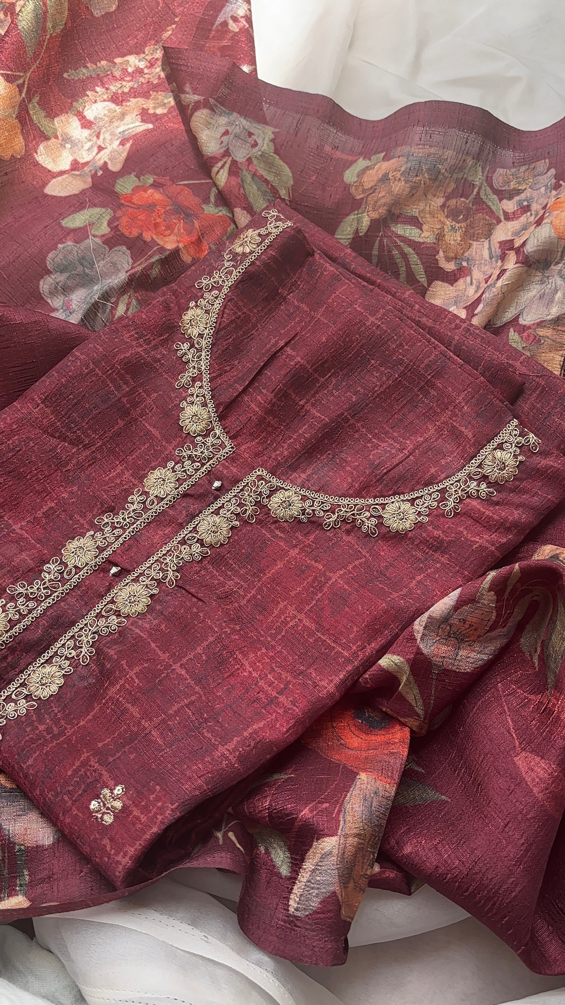Maroon and black Semi raw silk Unstitched salwar
