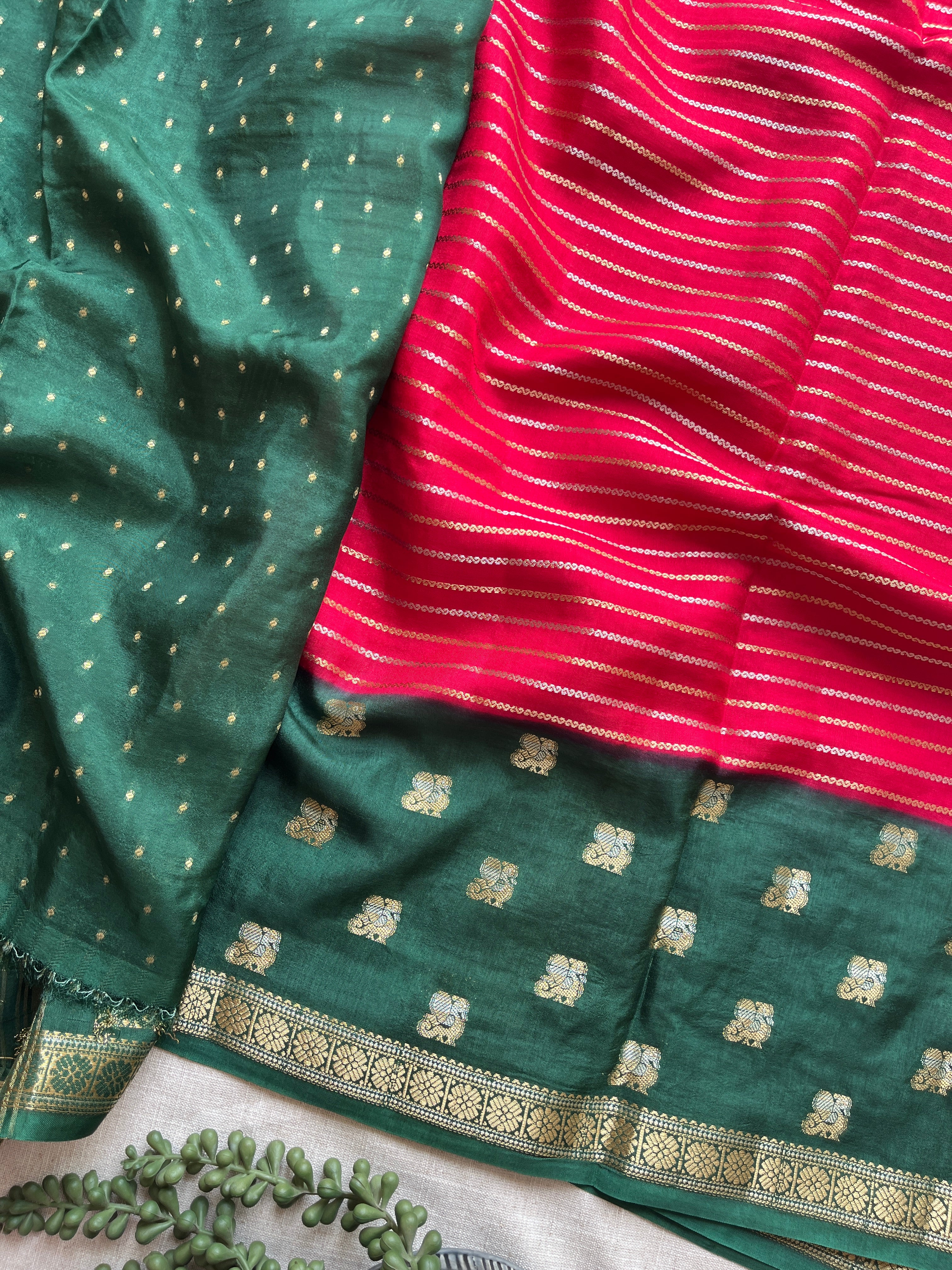 Red with Dark Green Viscose Silk Saree