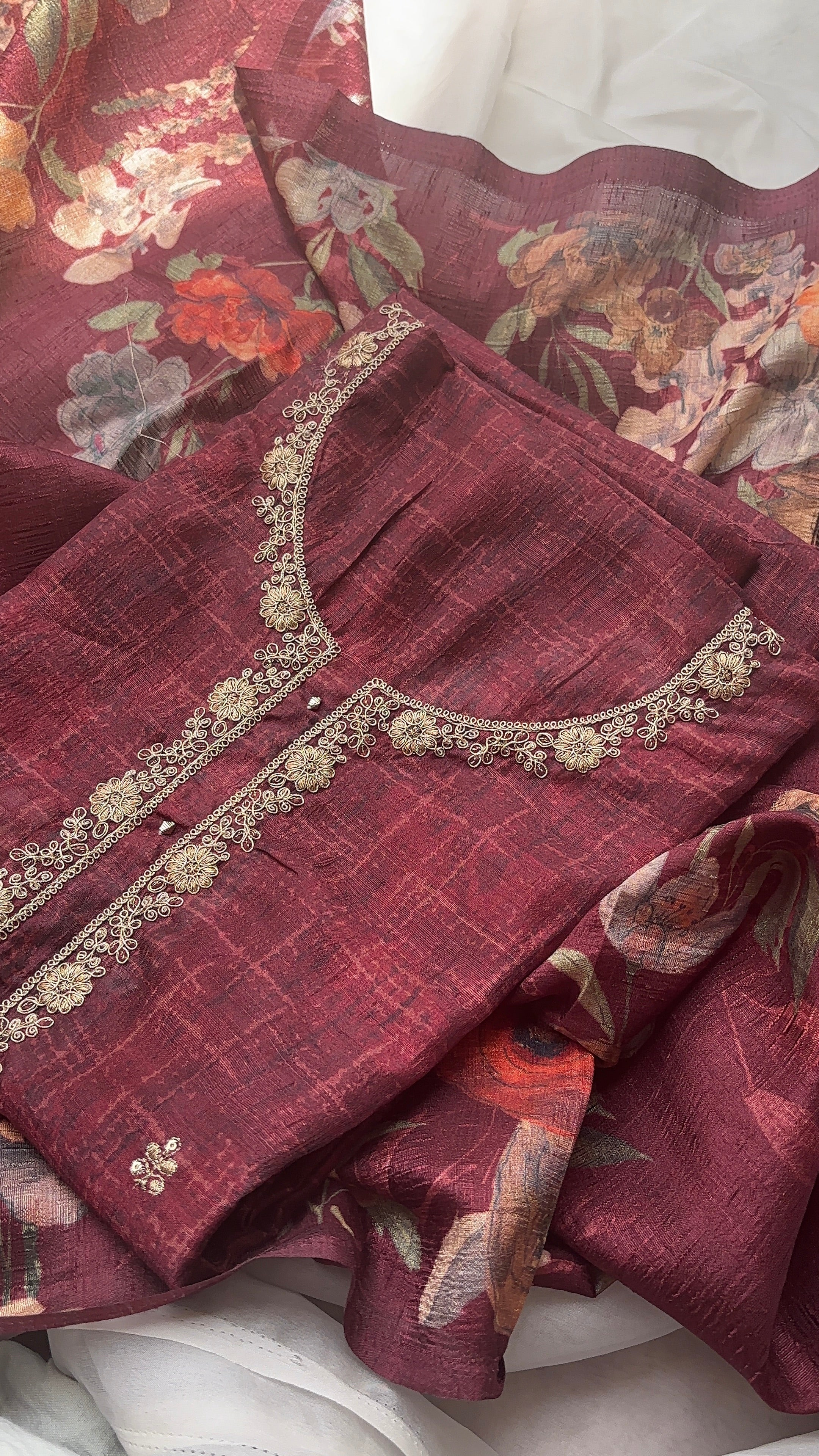 Maroon and black Semi raw silk Unstitched salwar
