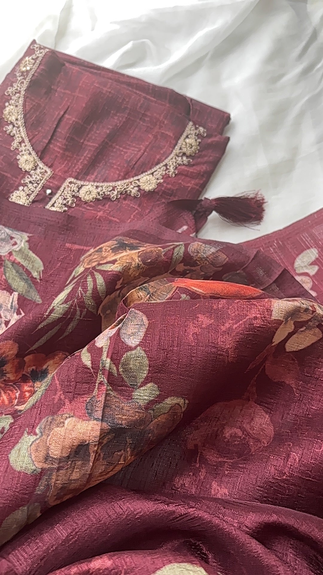 Maroon and black Semi raw silk Unstitched salwar