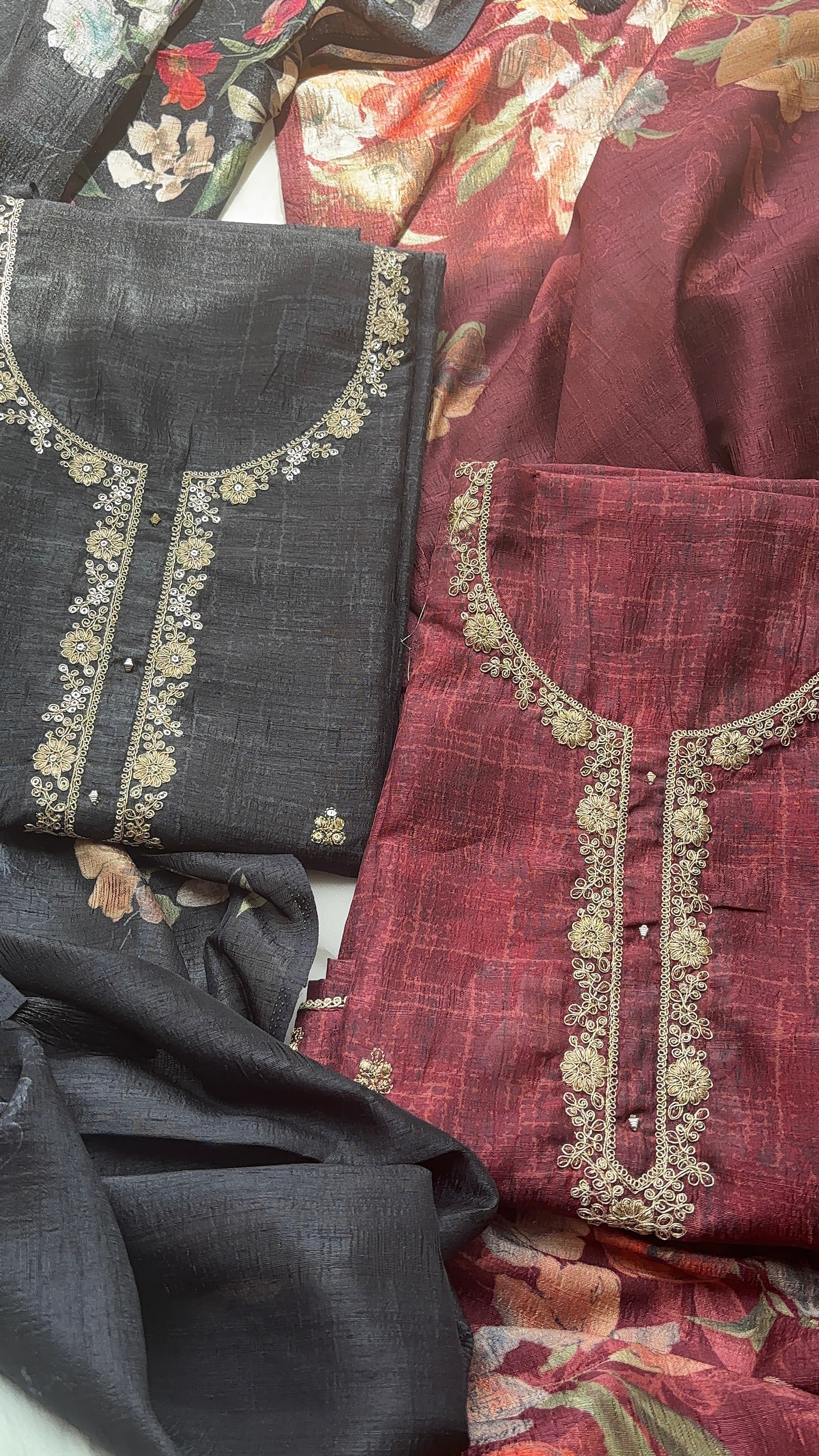 Maroon and black Semi raw silk Unstitched salwar