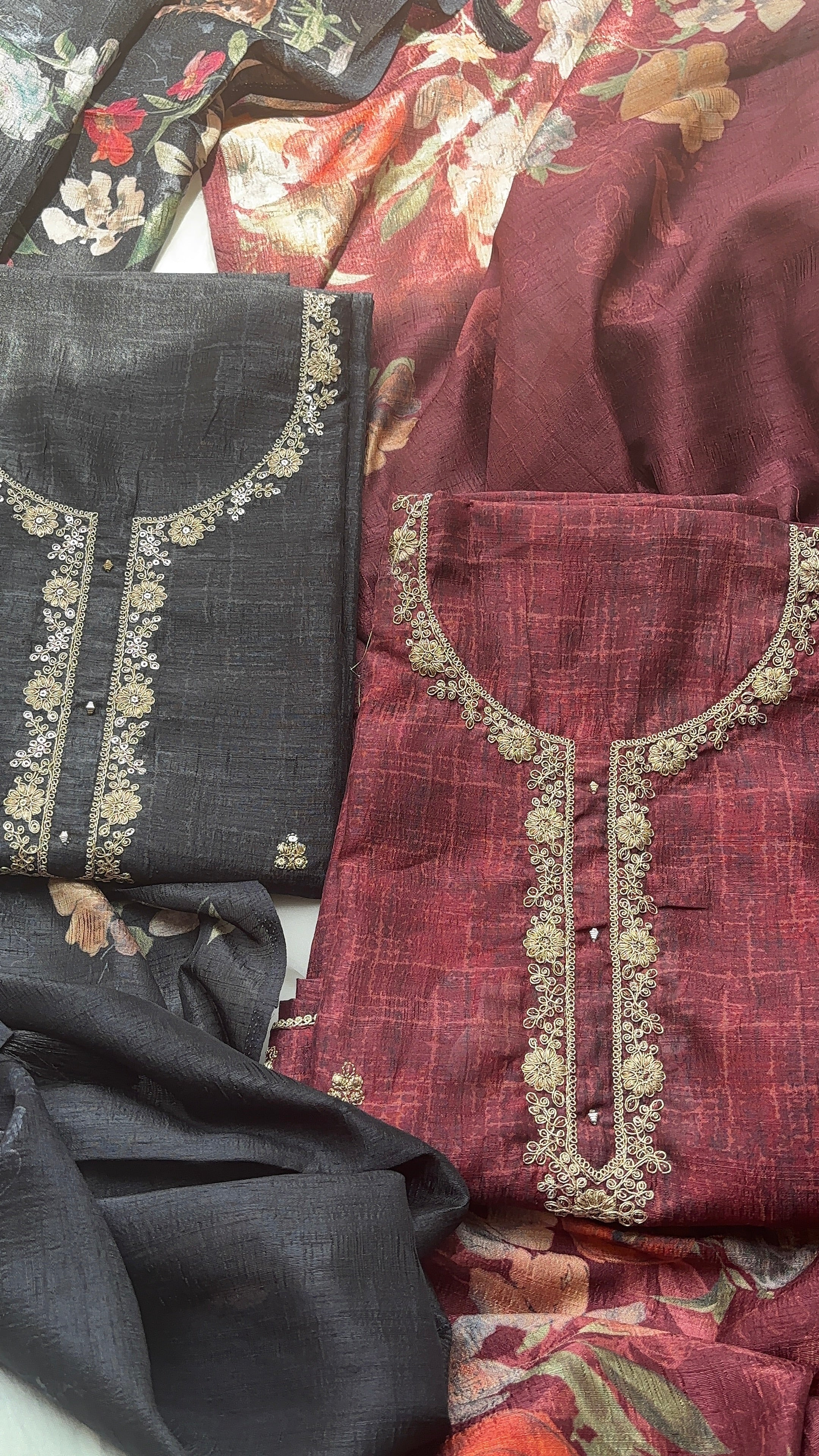 Maroon and black Semi raw silk Unstitched salwar