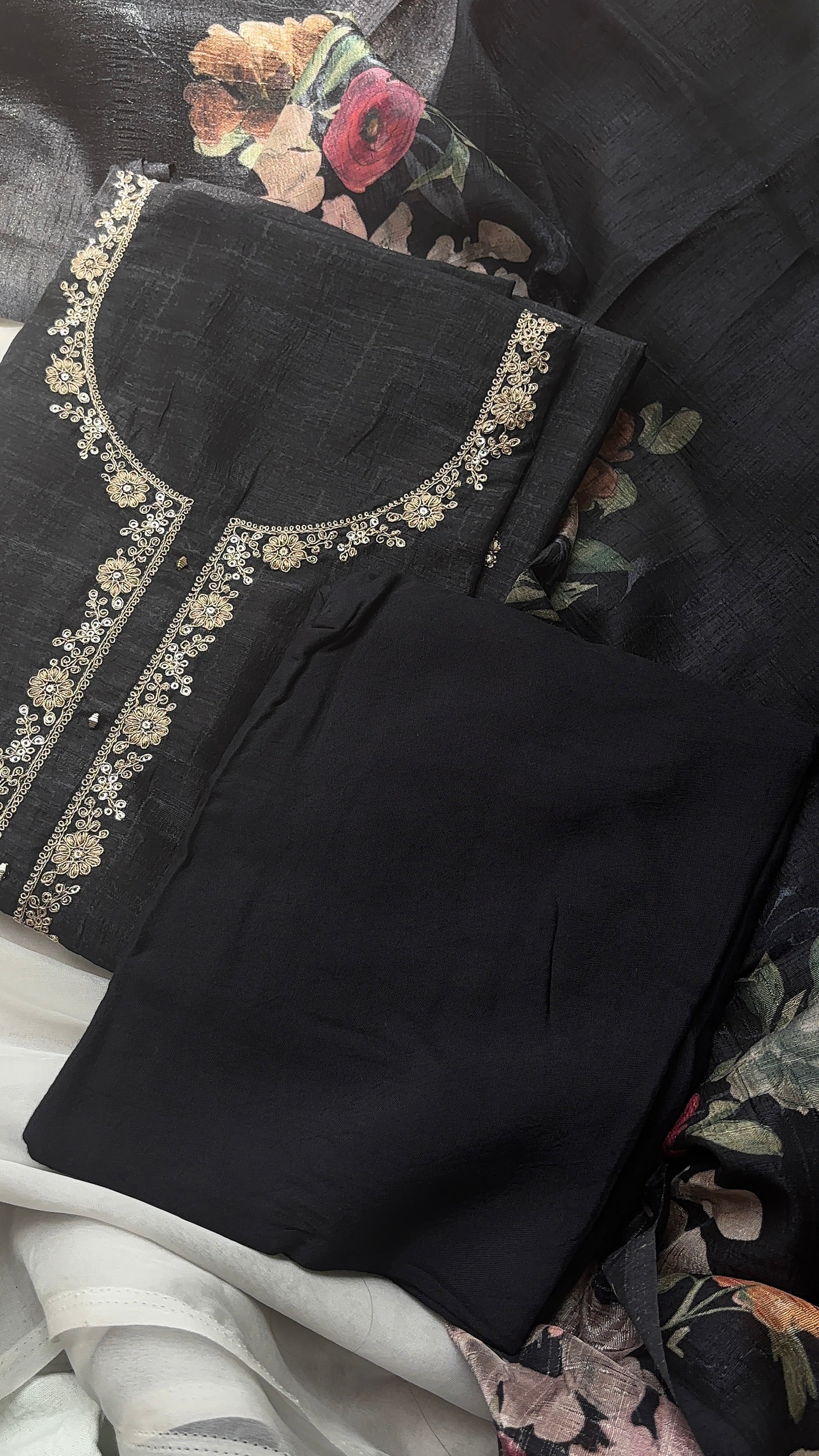 Maroon and black Semi raw silk Unstitched salwar