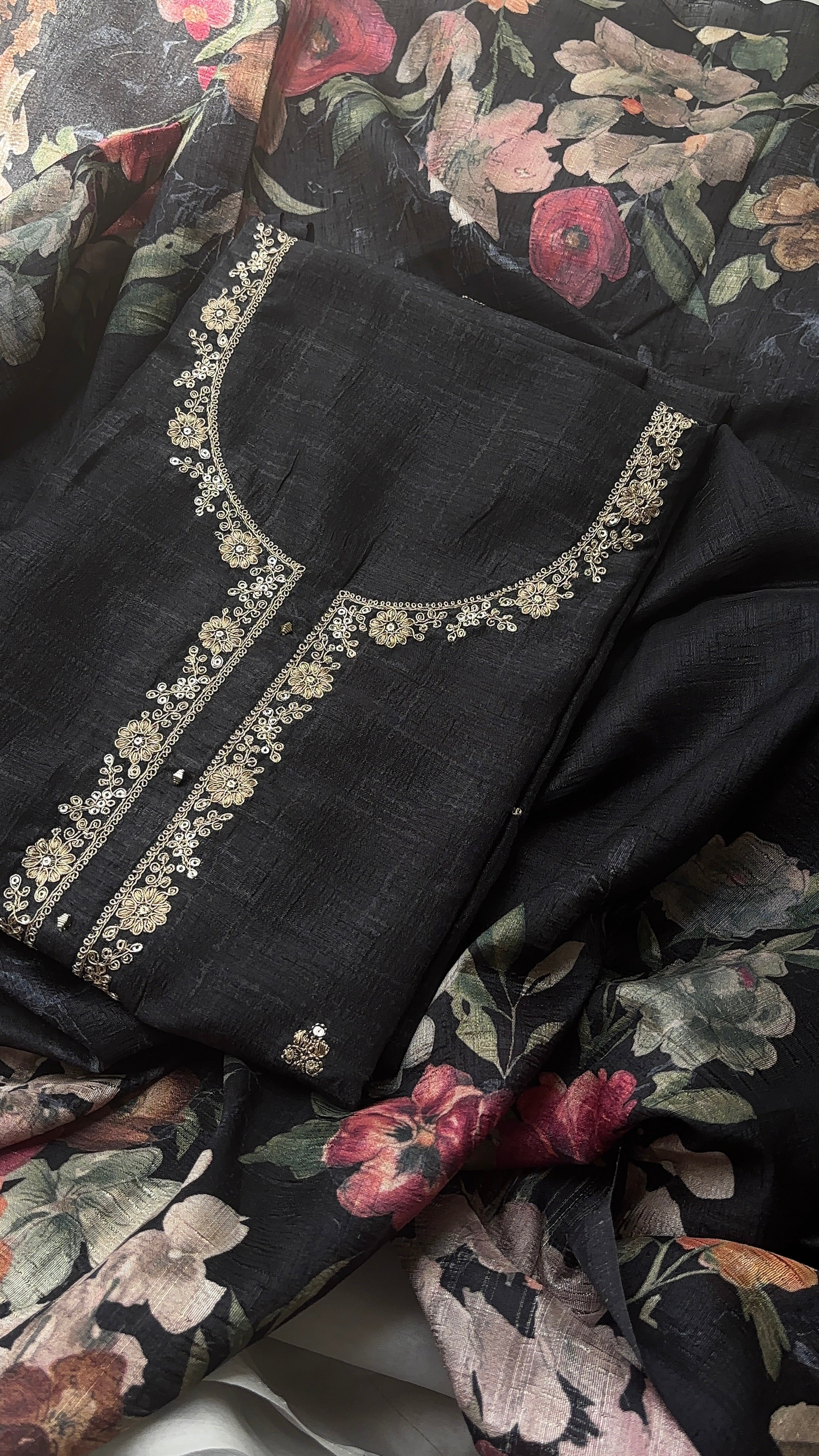 Maroon and black Semi raw silk Unstitched salwar