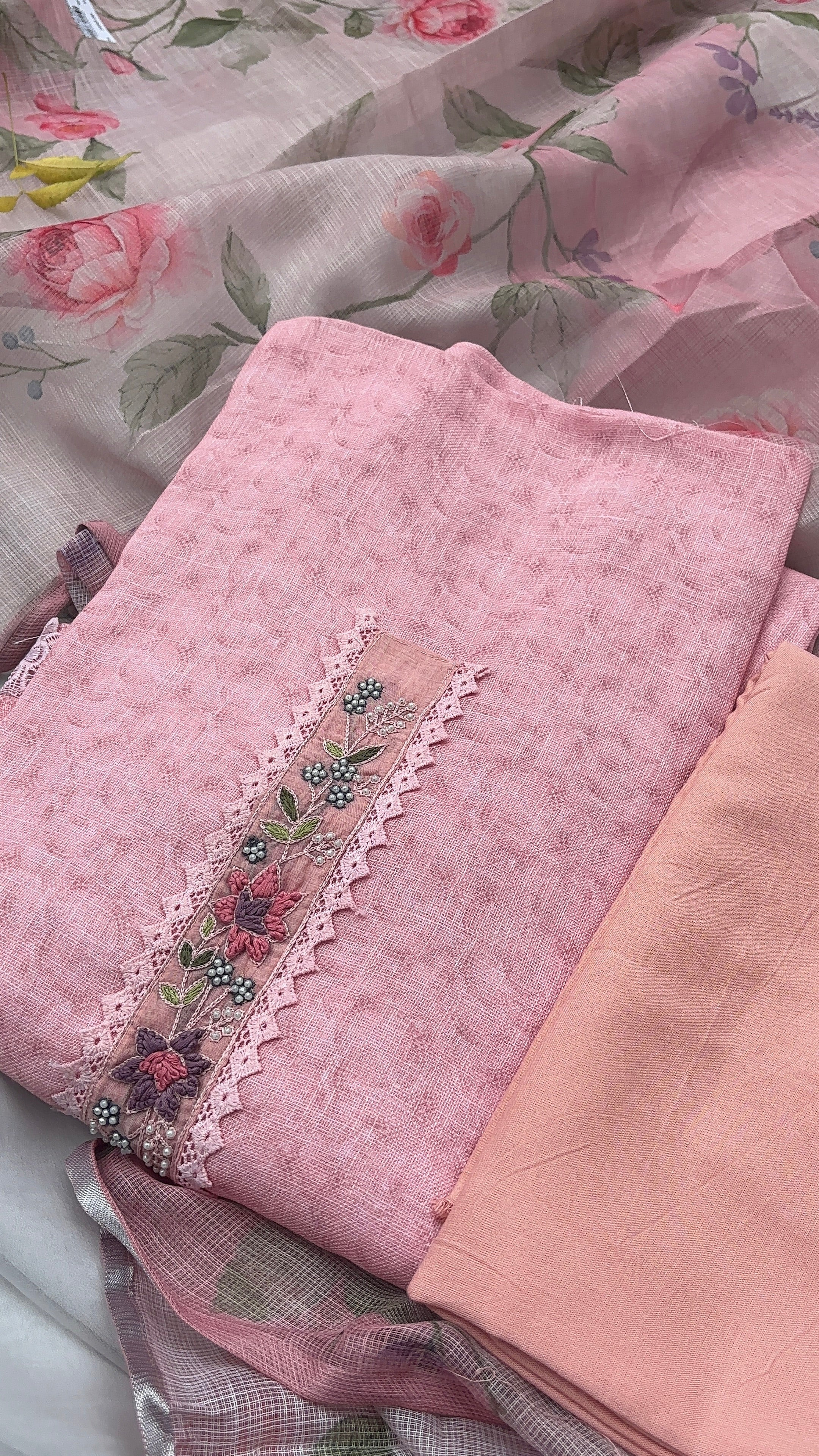 Peach Linen Cotton Unstitched salwar set