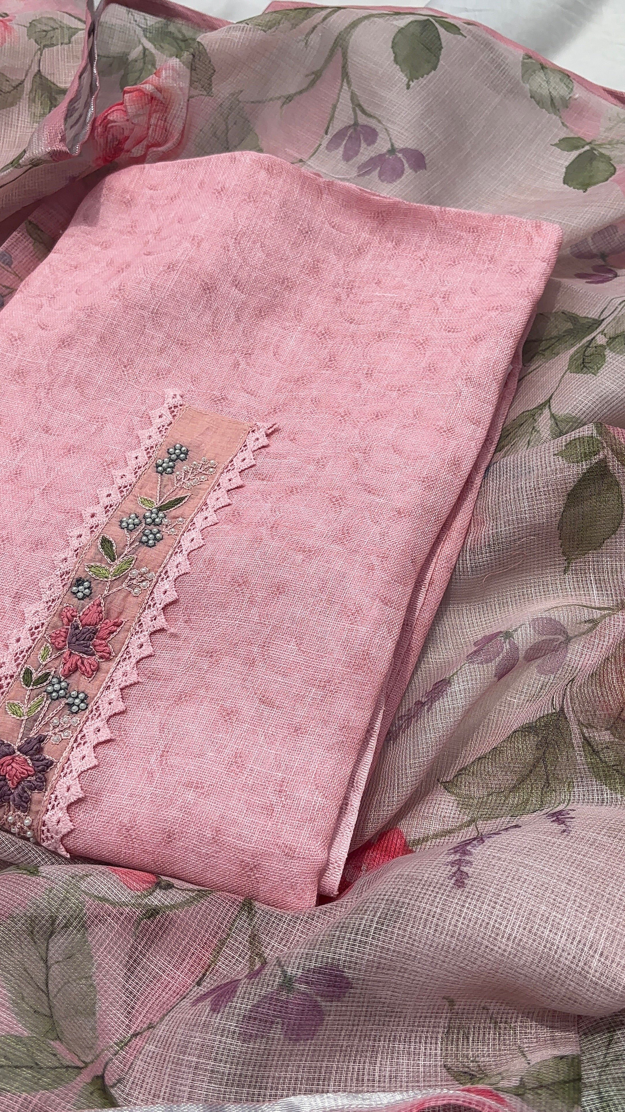 Peach Linen Cotton Unstitched salwar set