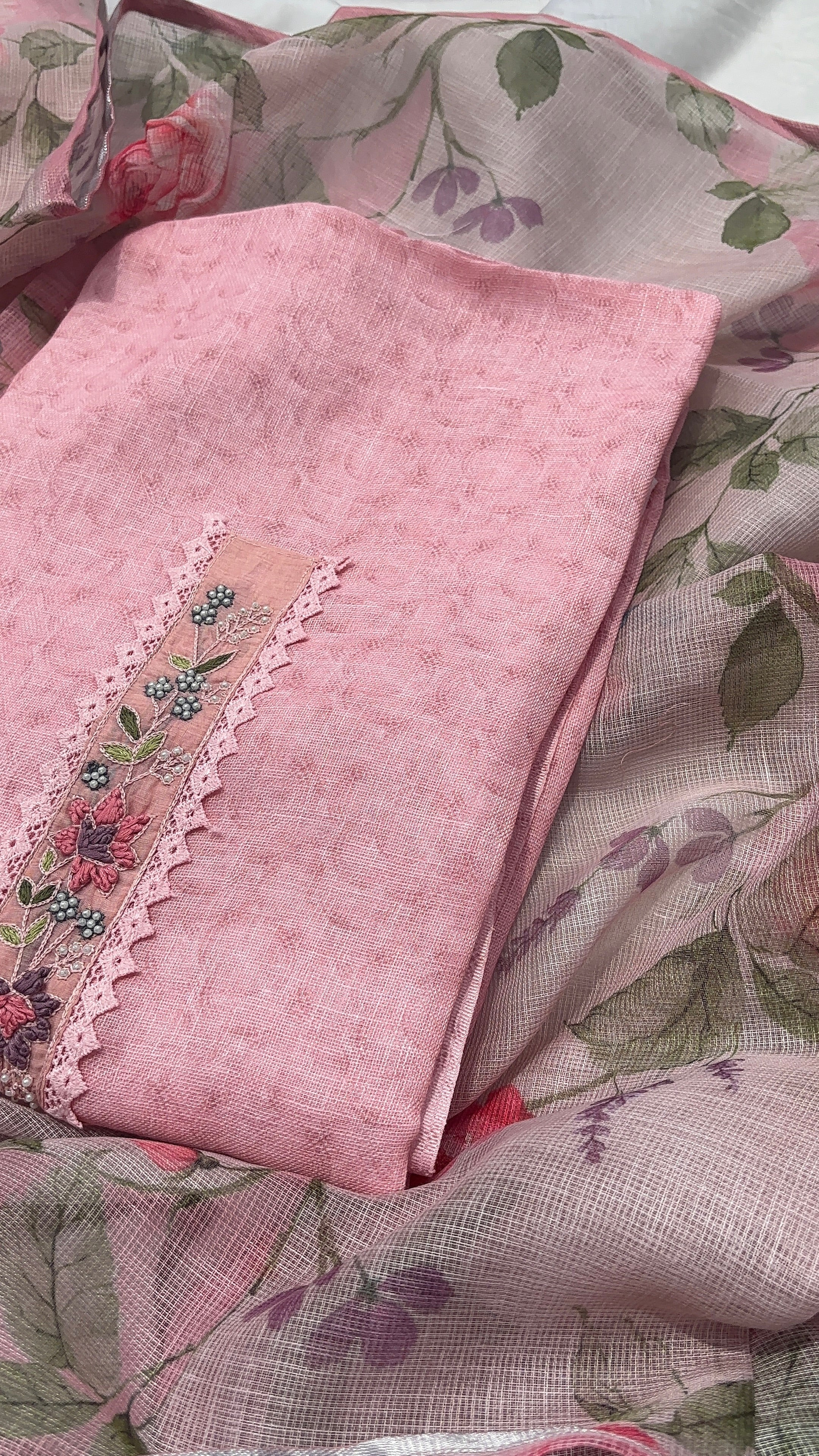 Peach Linen Cotton Unstitched salwar set