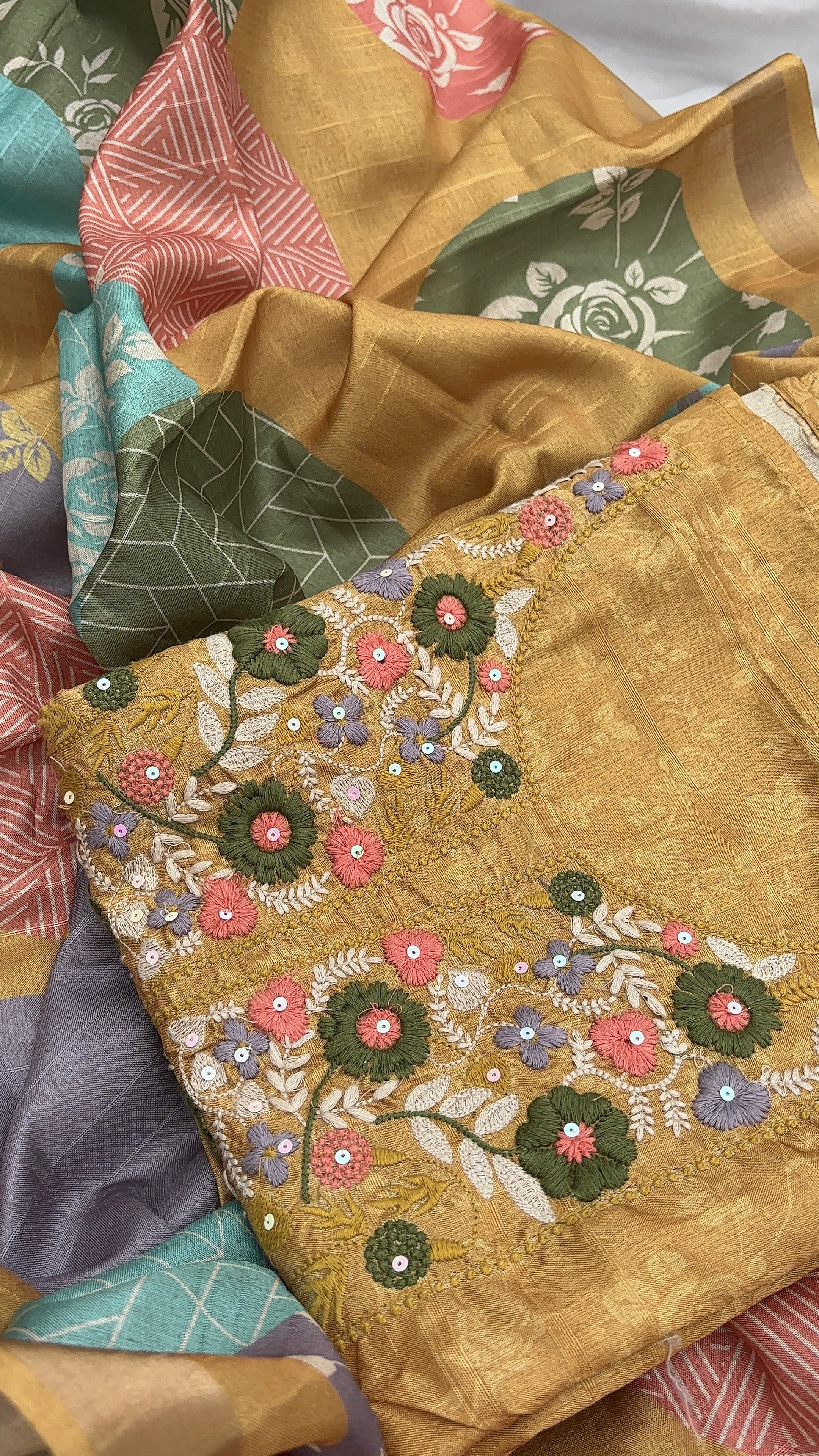 Musturd Chanderi Unstitched salwar Set