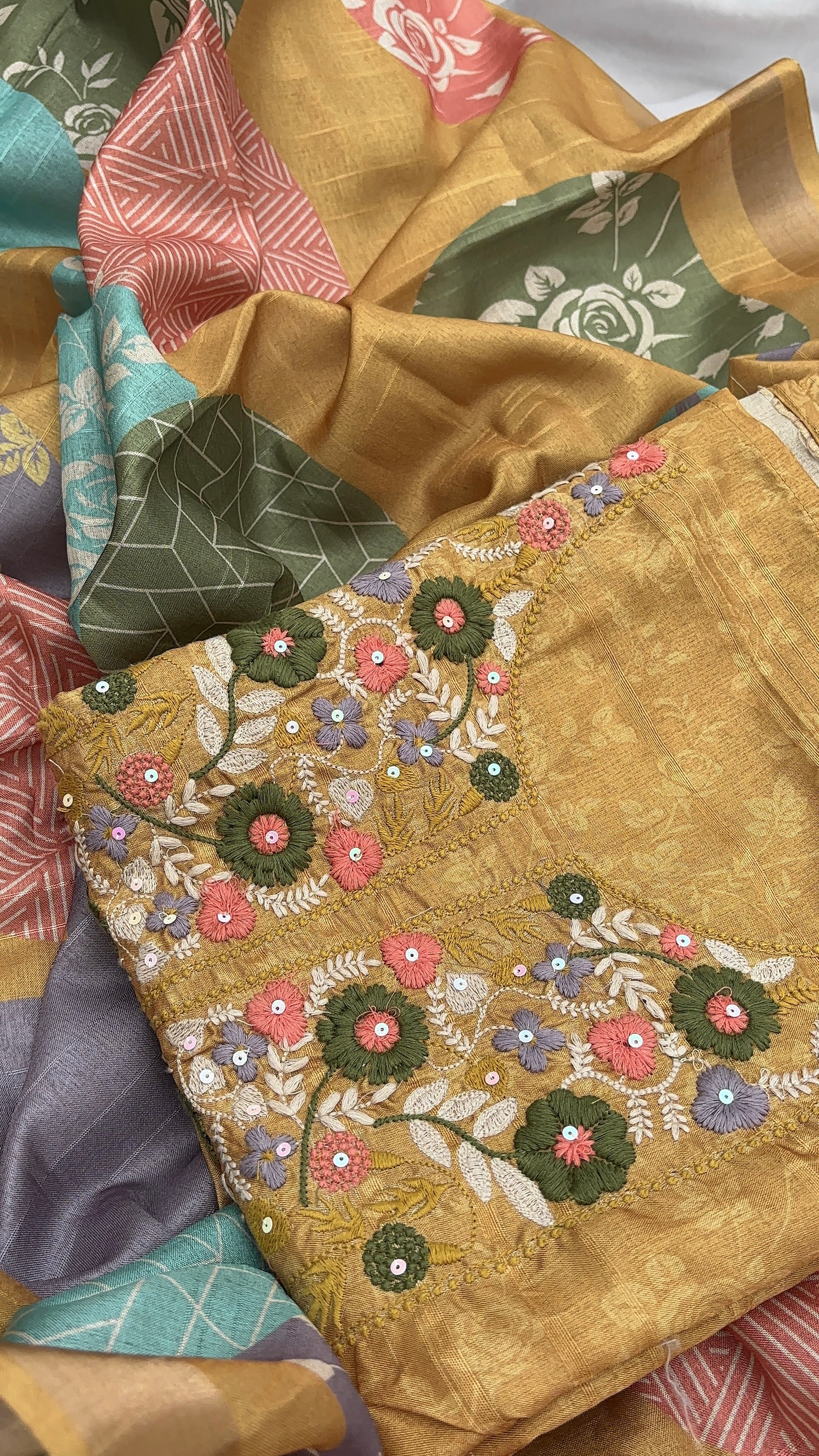 Musturd Chanderi Unstitched salwar Set