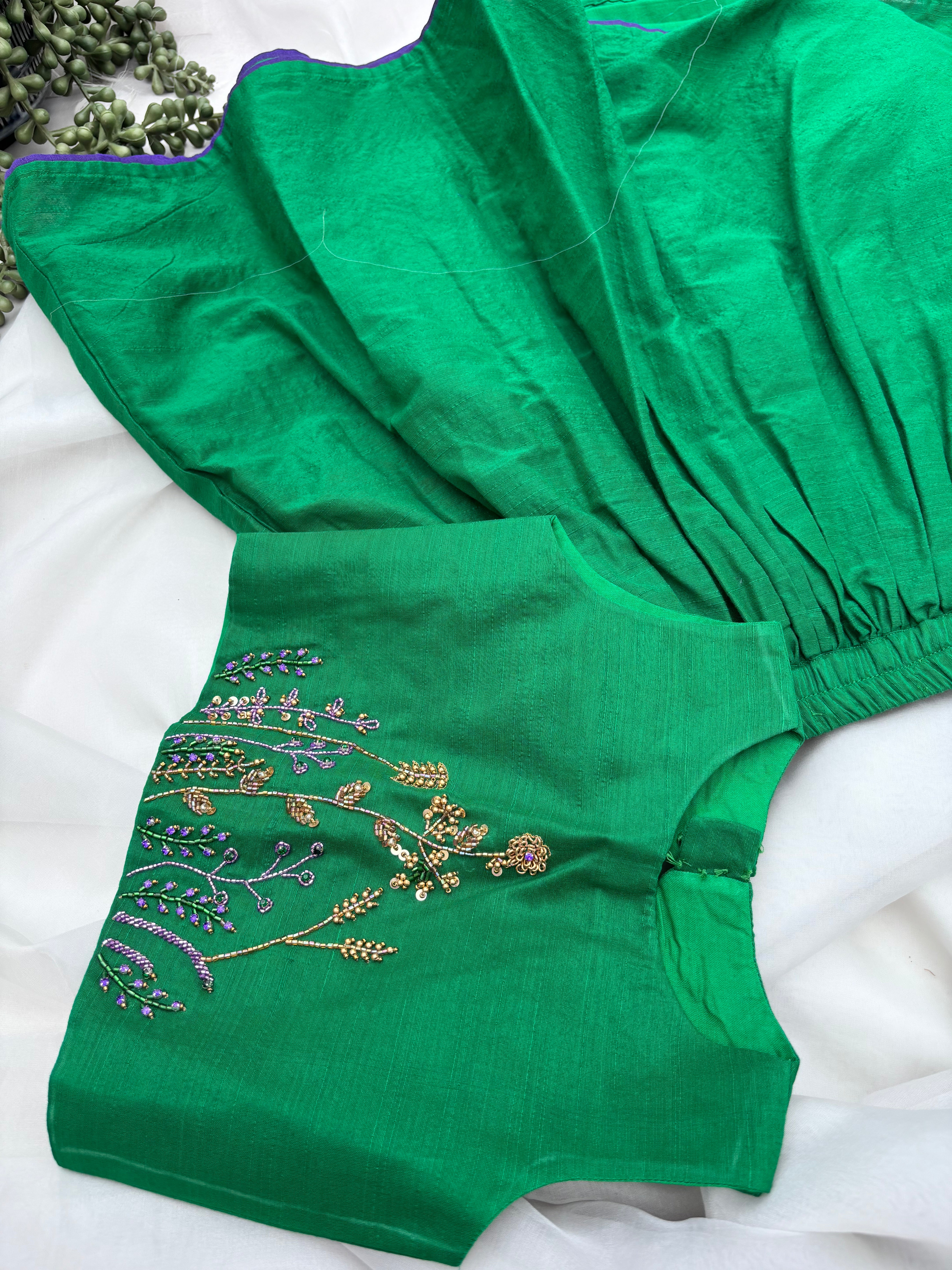 Green Raw Silk Embroidery Skirt & Top