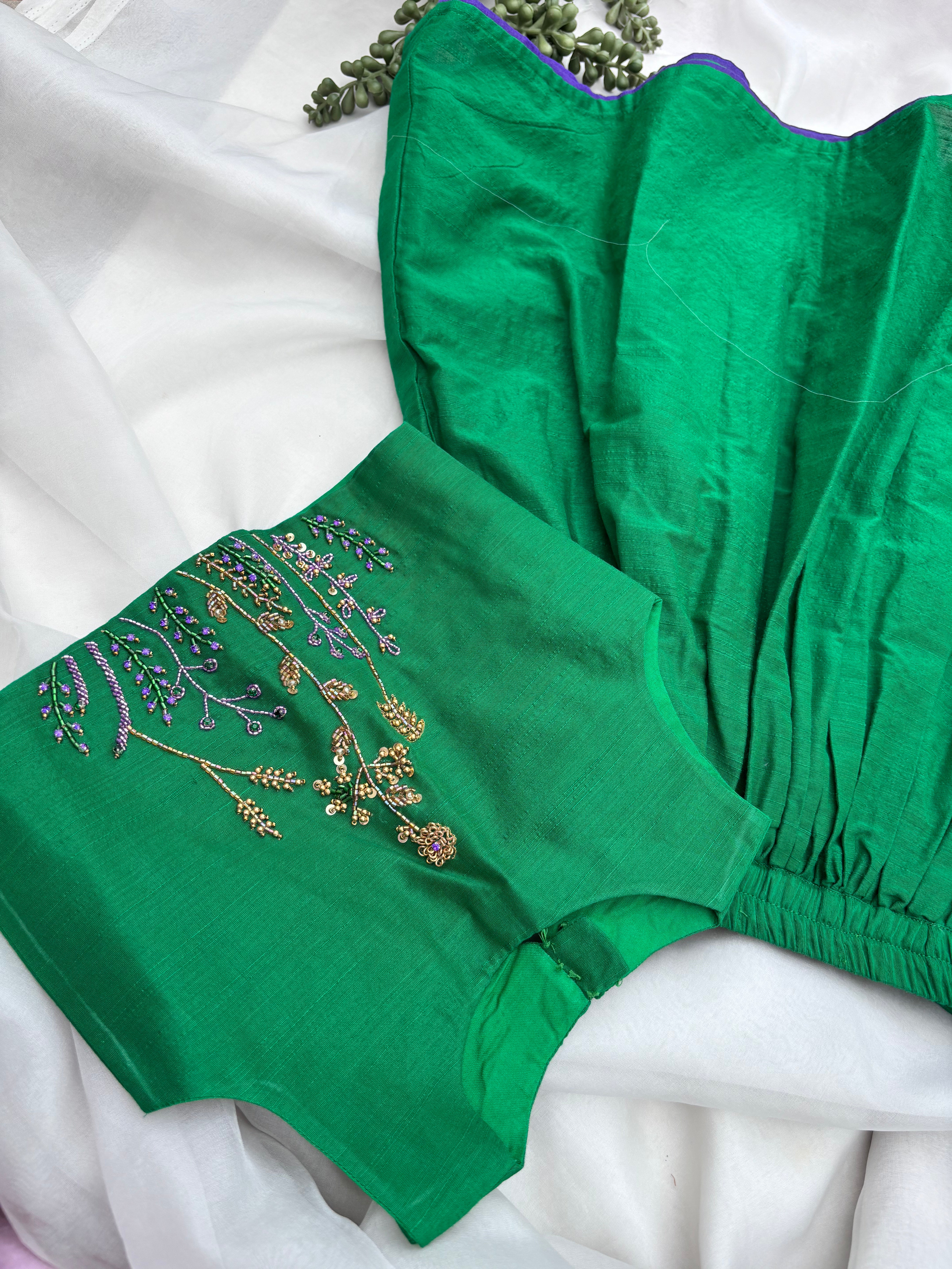 Green Raw Silk Embroidery Skirt & Top