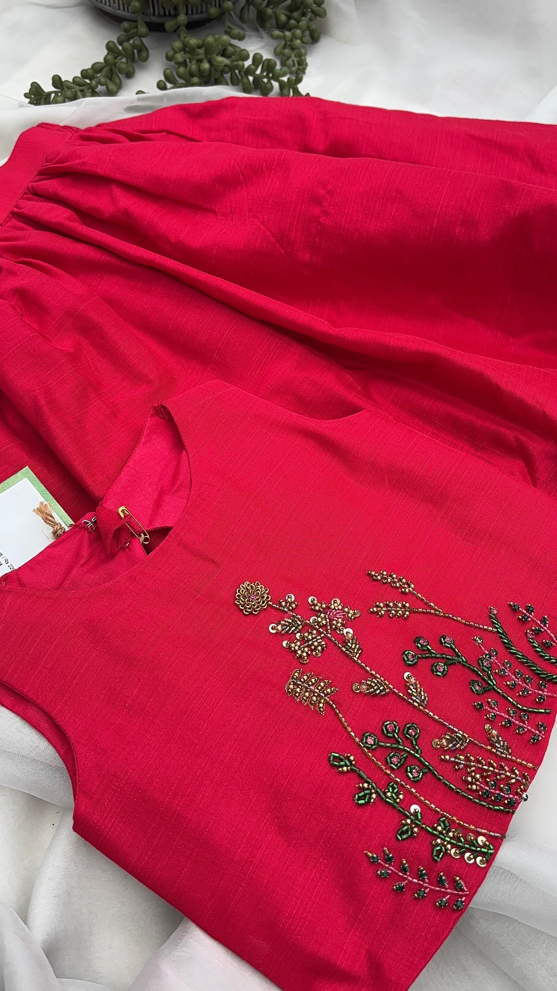 Pink Raw Silk Embroidery Skirt & Top