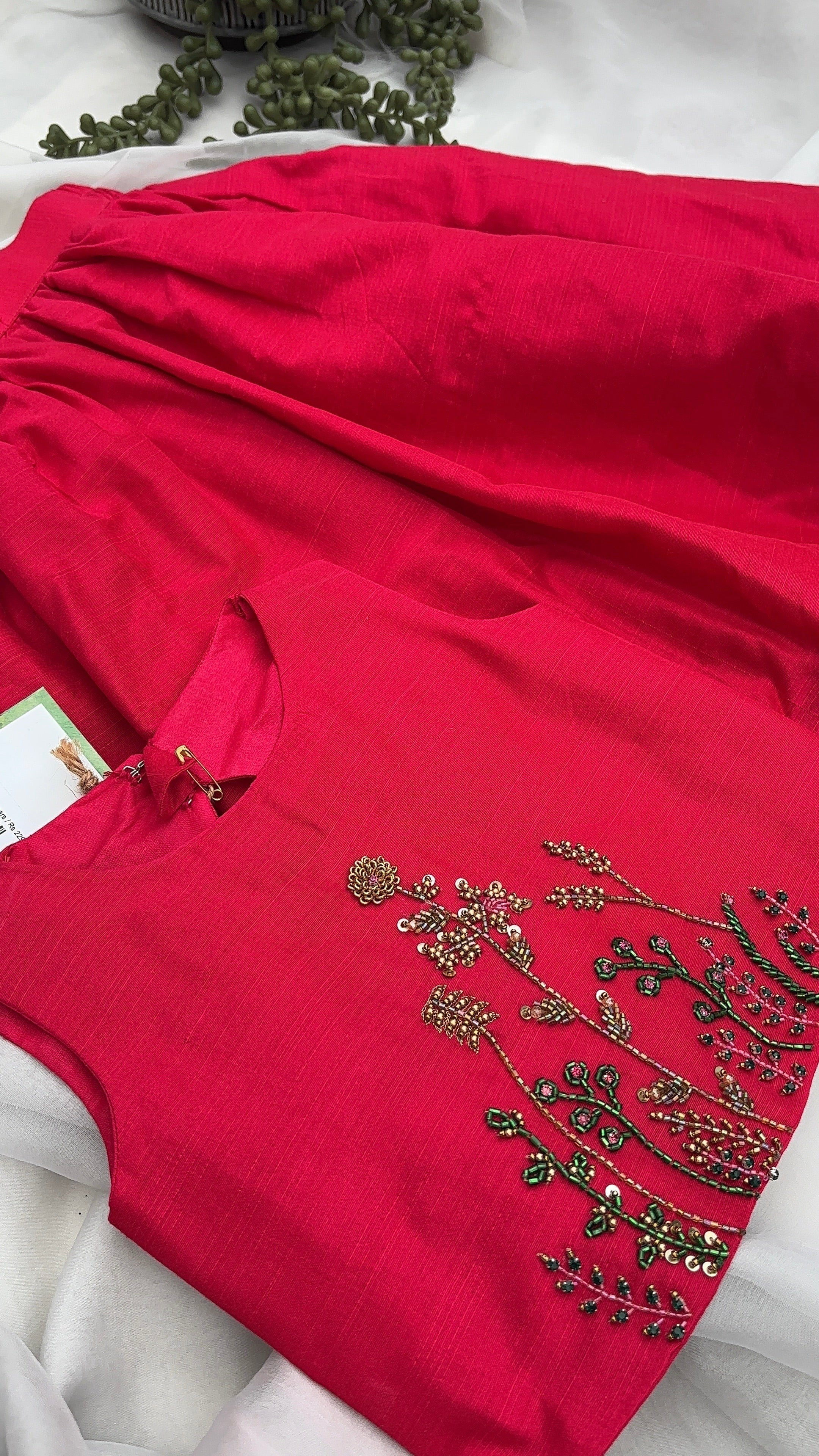 Pink Raw Silk Embroidery Skirt & Top