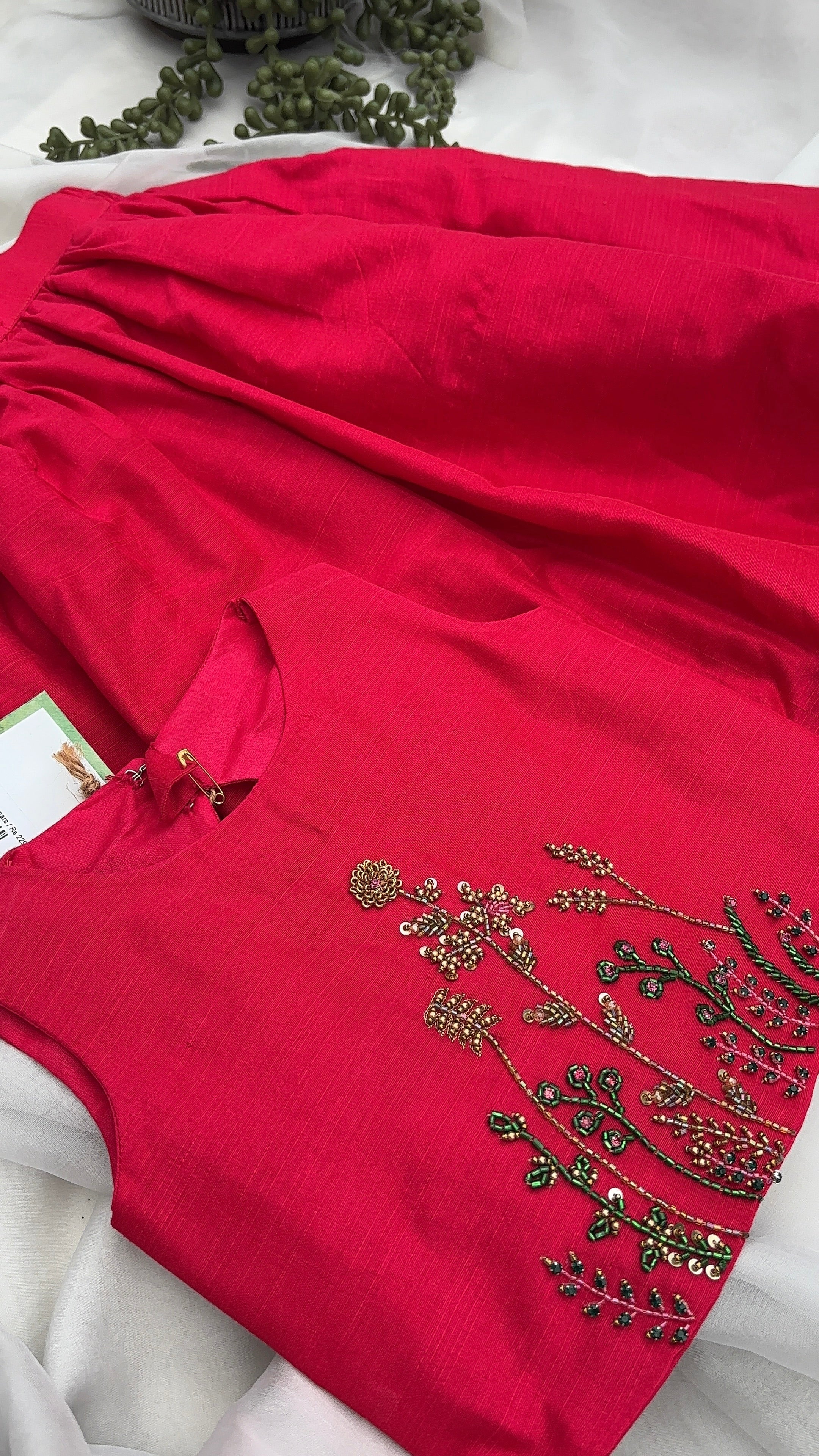 Pink Raw Silk Embroidery Skirt & Top