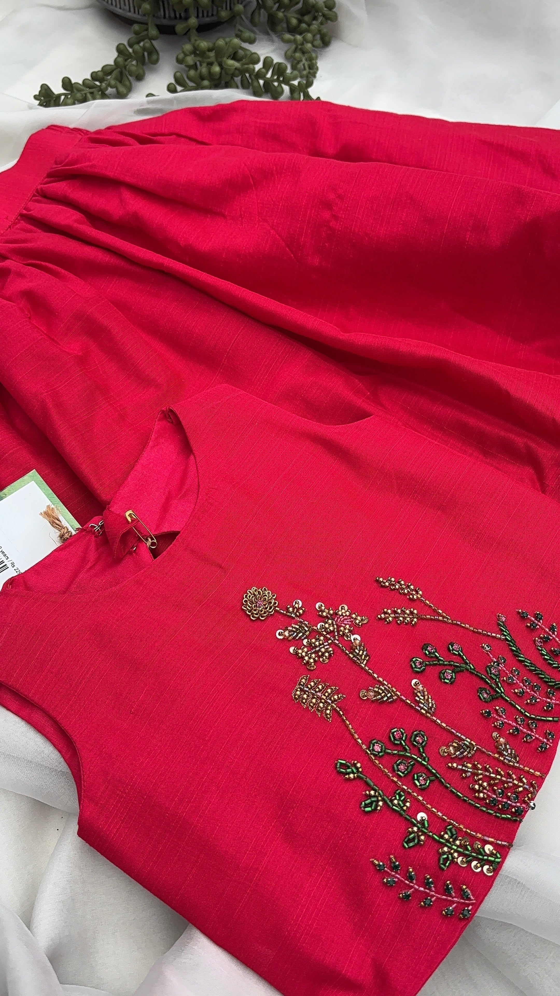 Pink Raw Silk Embroidery Skirt & Top