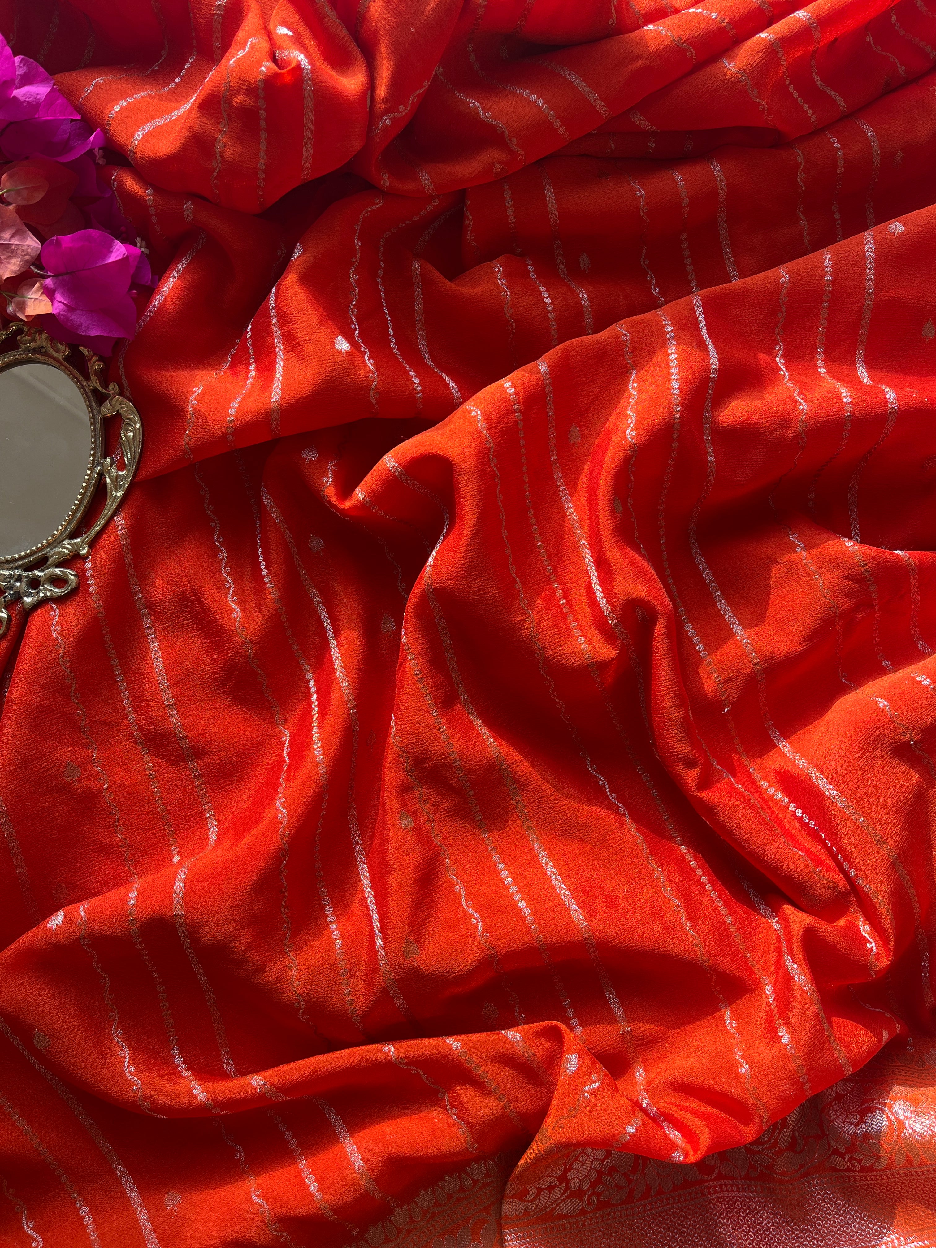 Orange Chiffon Silk Saree