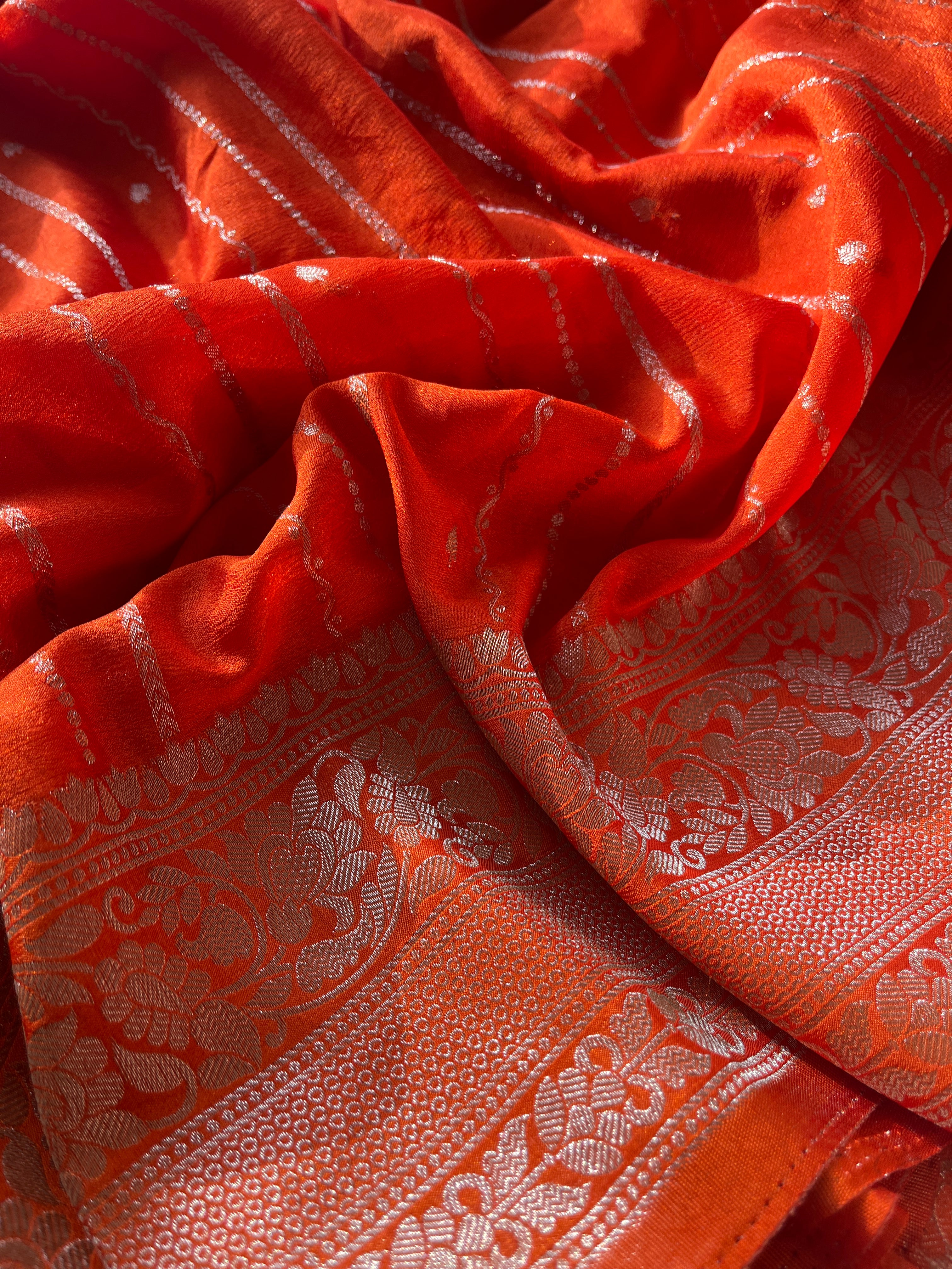 Orange Chiffon Silk Saree