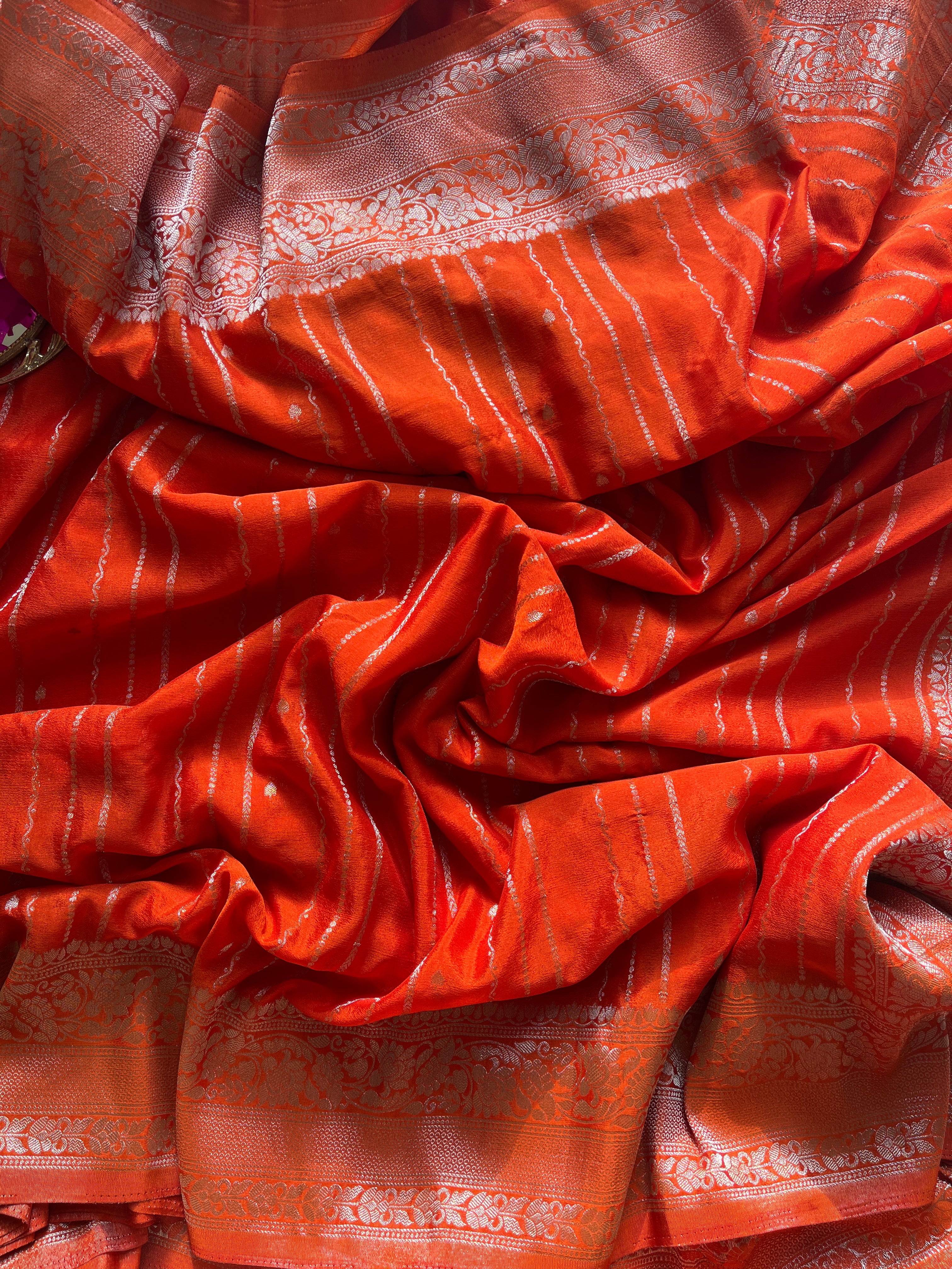 Orange Chiffon Silk Saree