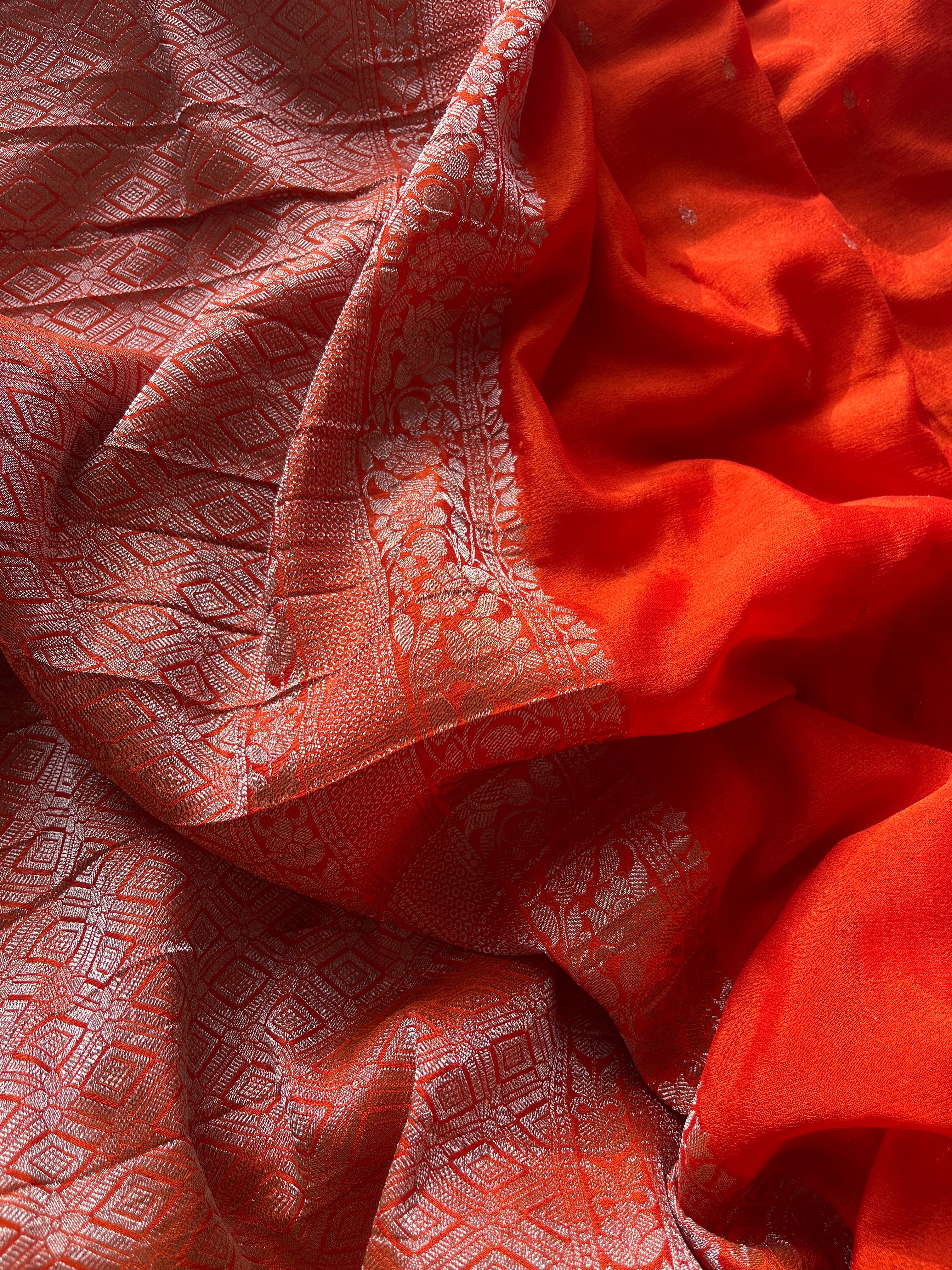 Orange Chiffon Silk Saree