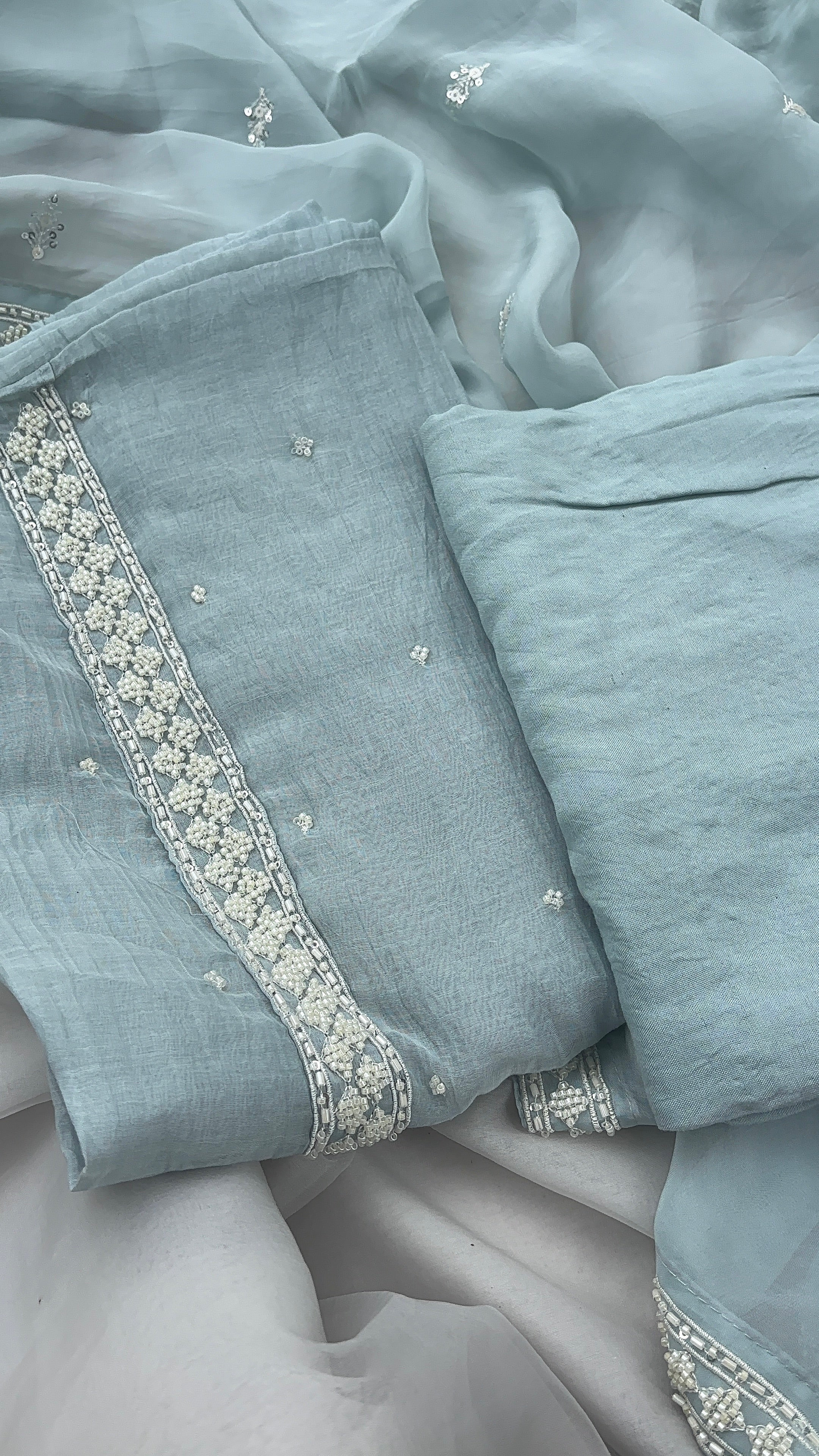 Blue Pure Mul Chanderi Unstitched salwar